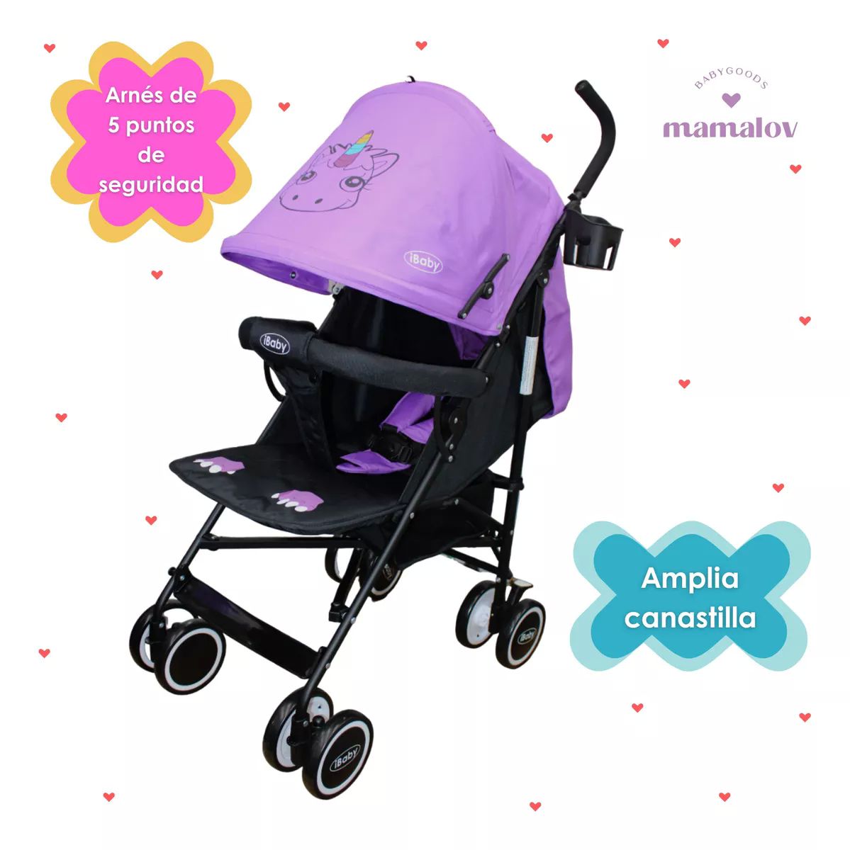 Carriola De Bastón Plegable Para Bebé Aleé Ibaby Unicornio Lila