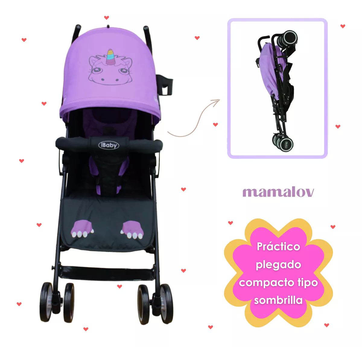 Carriola De Bastón Plegable Para Bebé Aleé Ibaby Unicornio Lila