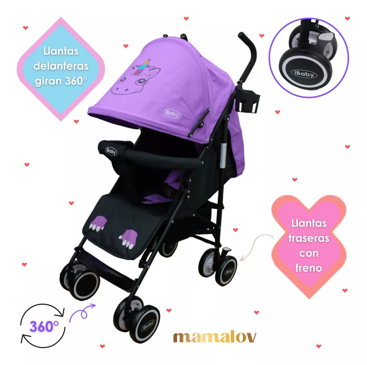 Carriola De Bastón Plegable Para Bebé Aleé Ibaby Unicornio Lila
