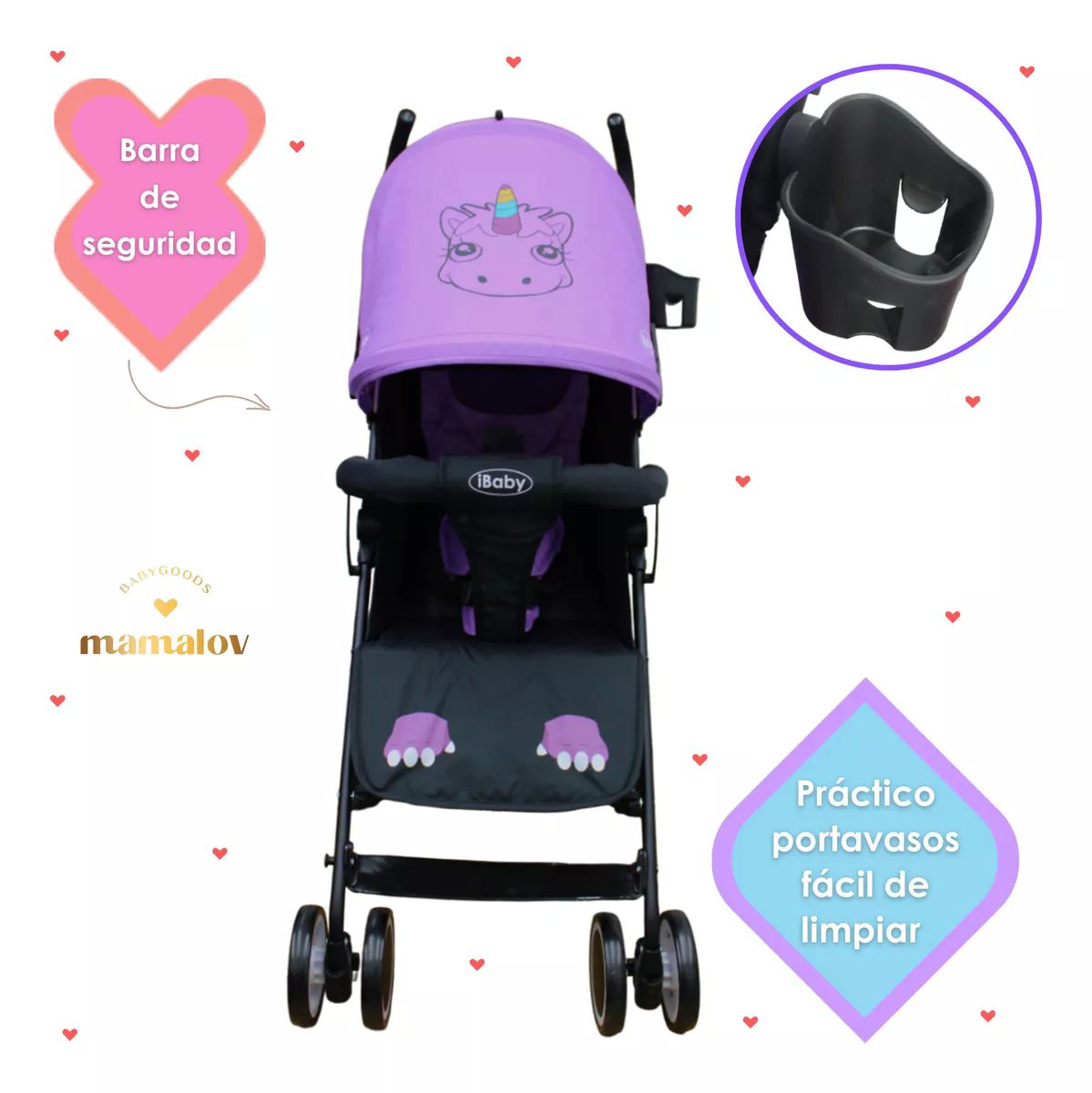 Carriola De Bastón Plegable Para Bebé Aleé Ibaby Unicornio Lila