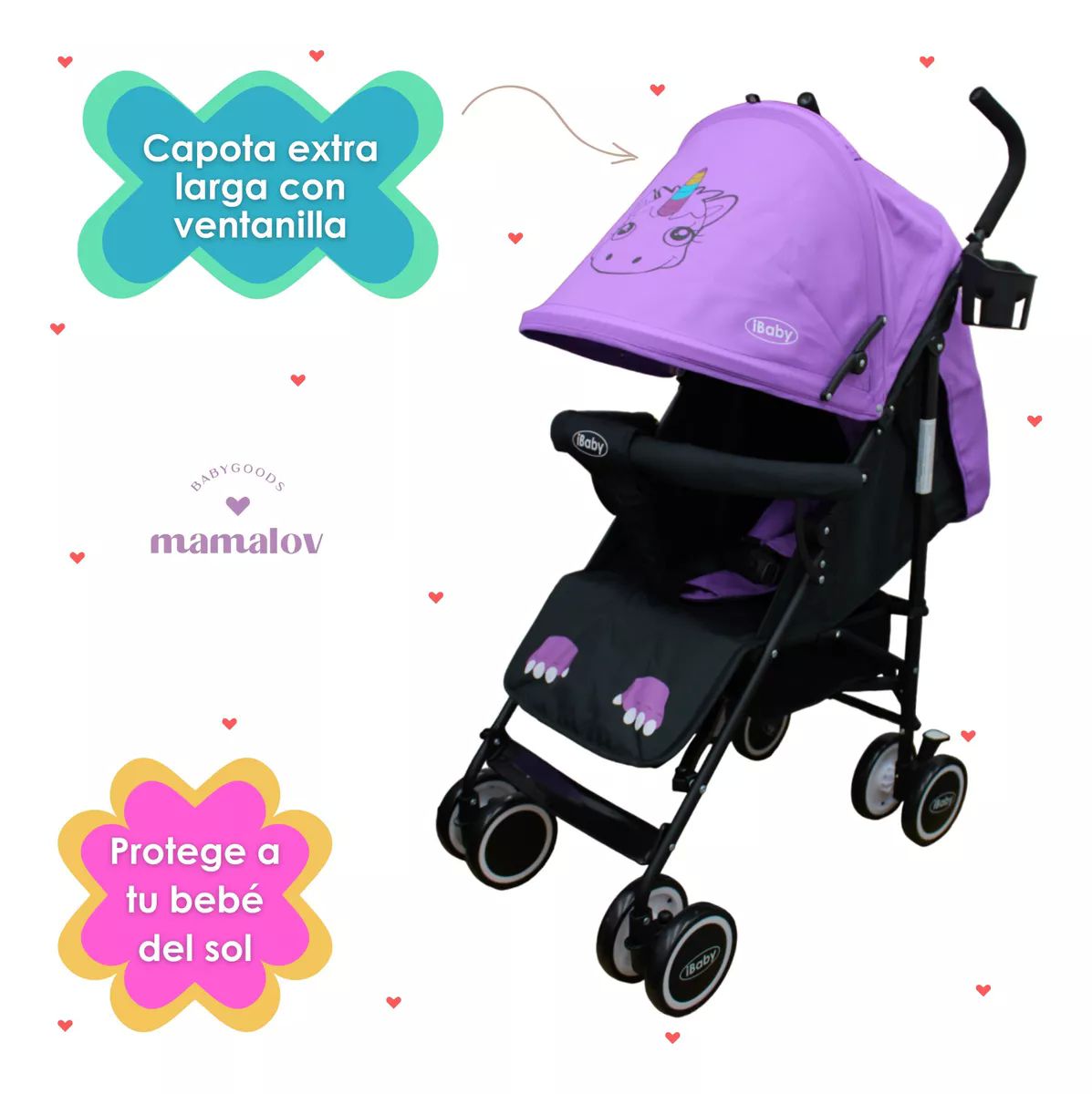 Carriola De Bastón Plegable Para Bebé Aleé Ibaby Unicornio Lila