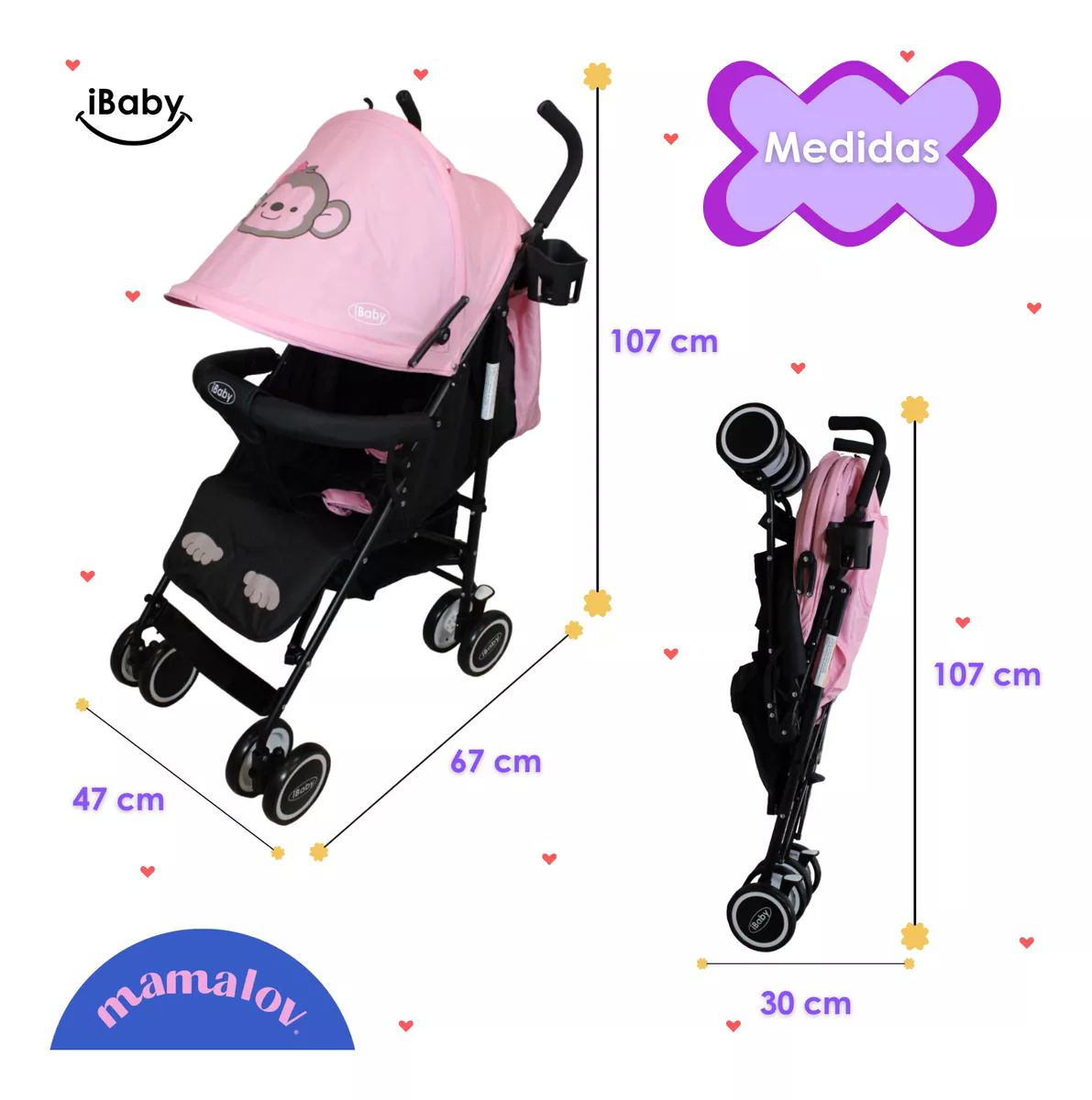 Carriola De Bastón Plegable Para Bebé Ibaby Changuito - Rosa
