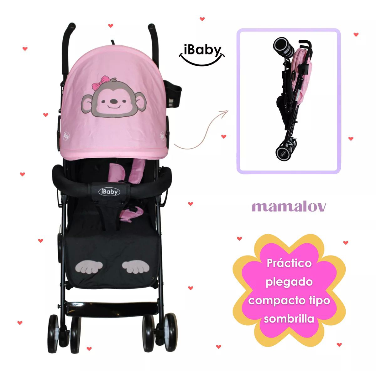 Carriola De Bastón Plegable Para Bebé Ibaby Changuito - Rosa