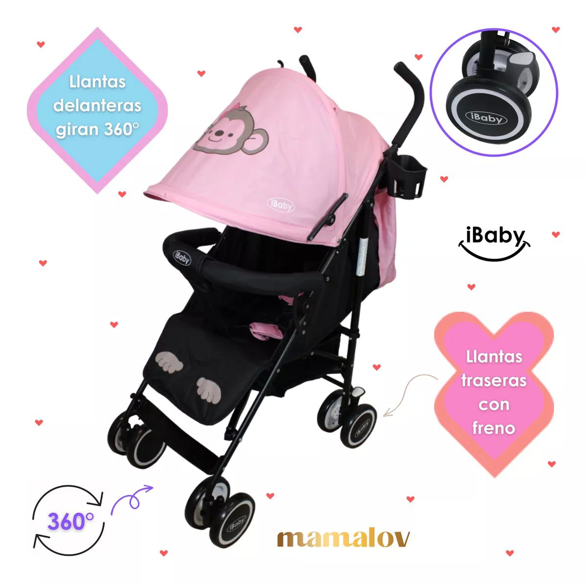 Carriola De Bastón Plegable Para Bebé Ibaby Changuito - Rosa