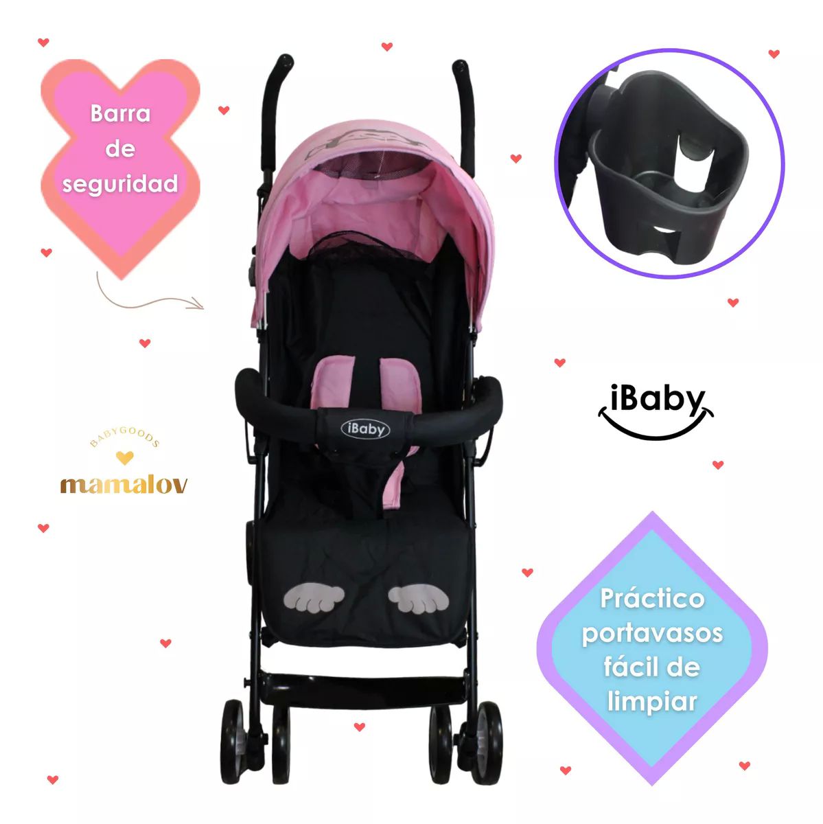 Carriola De Bastón Plegable Para Bebé Ibaby Changuito - Rosa