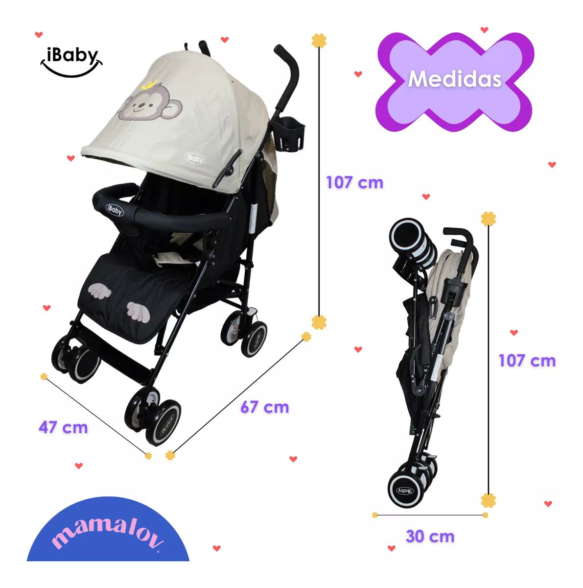 Carriola De Bastón Plegable Para Bebé Ibaby Changuito Beige.