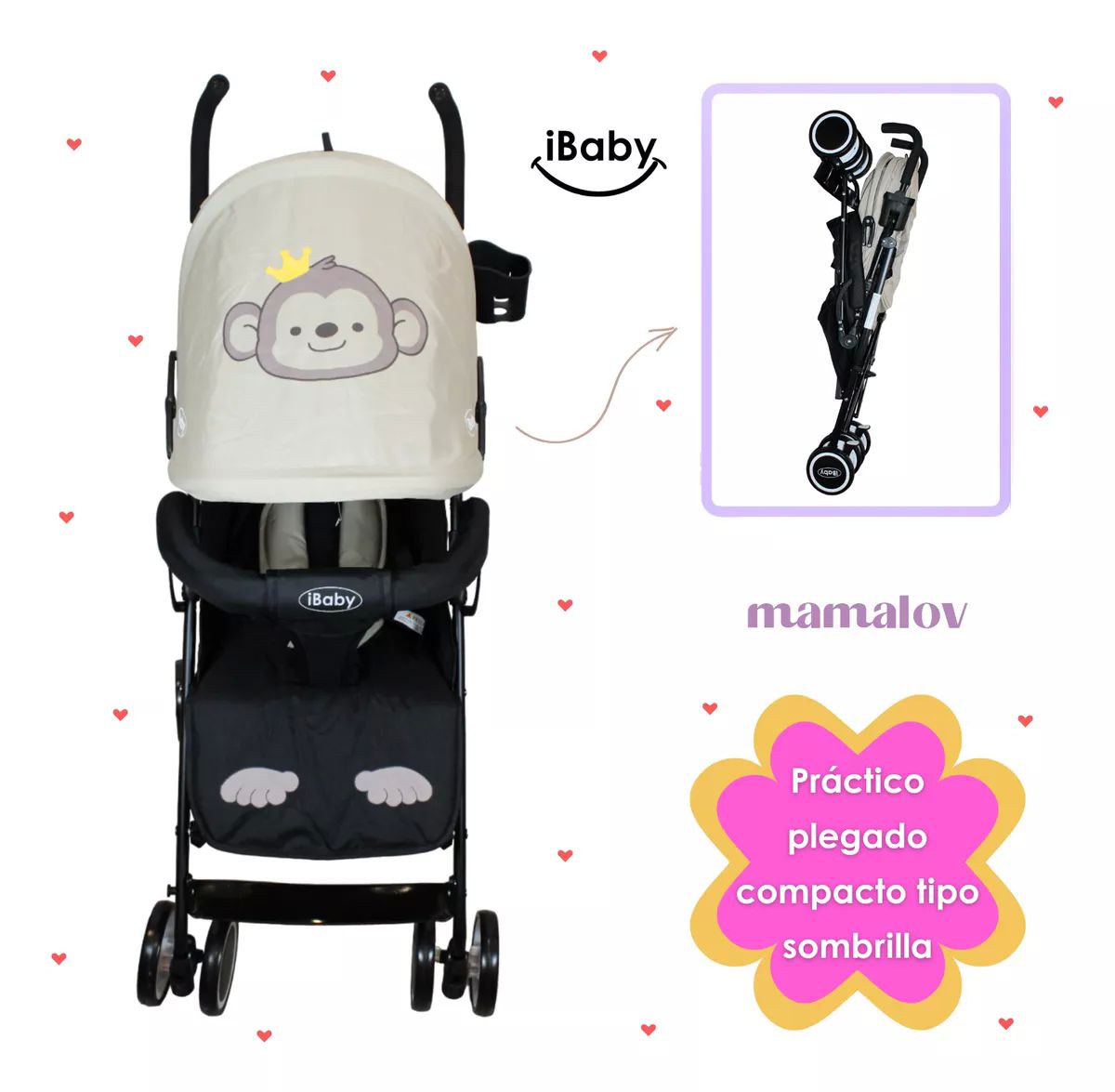 Carriola De Bastón Plegable Para Bebé Ibaby Changuito Beige.