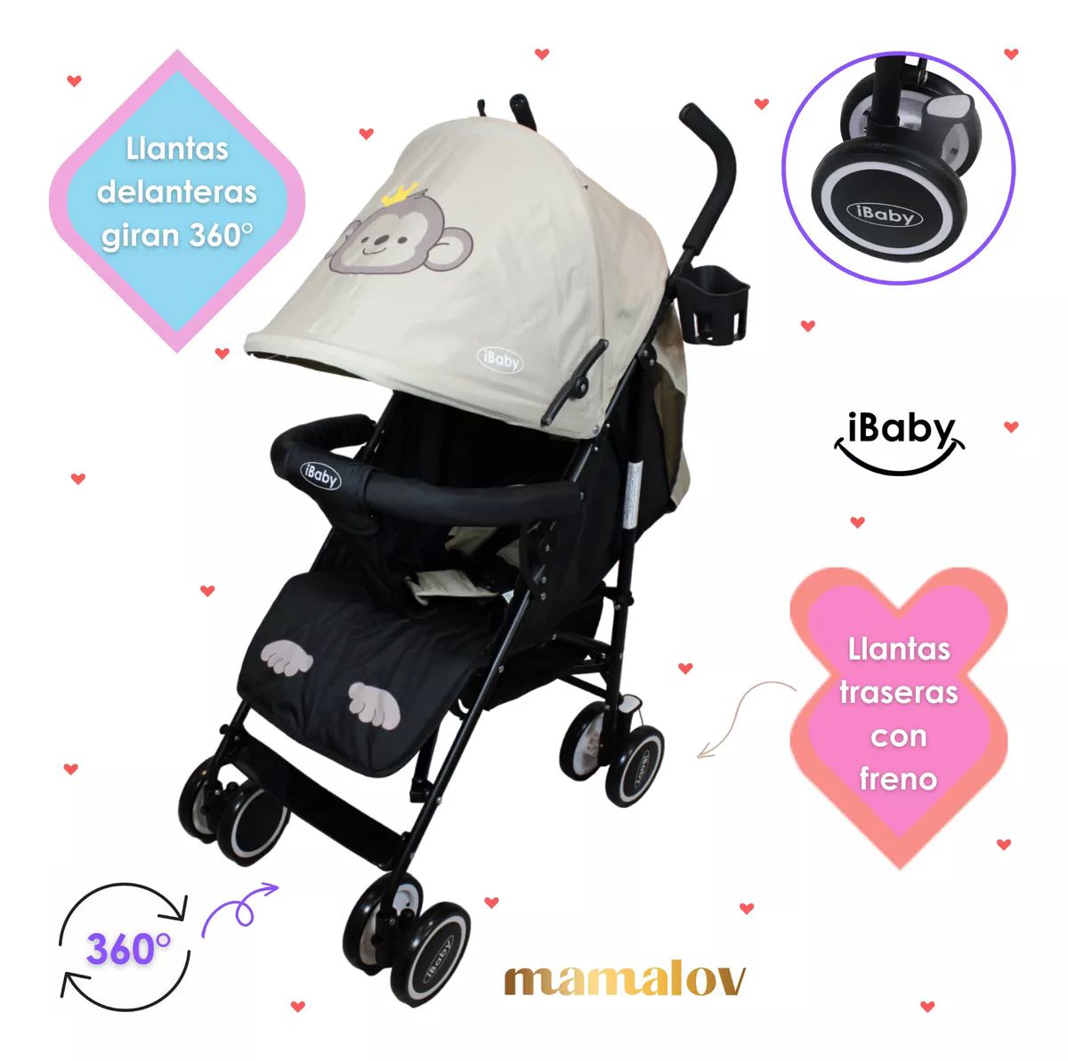 Carriola De Bastón Plegable Para Bebé Ibaby Changuito Beige.