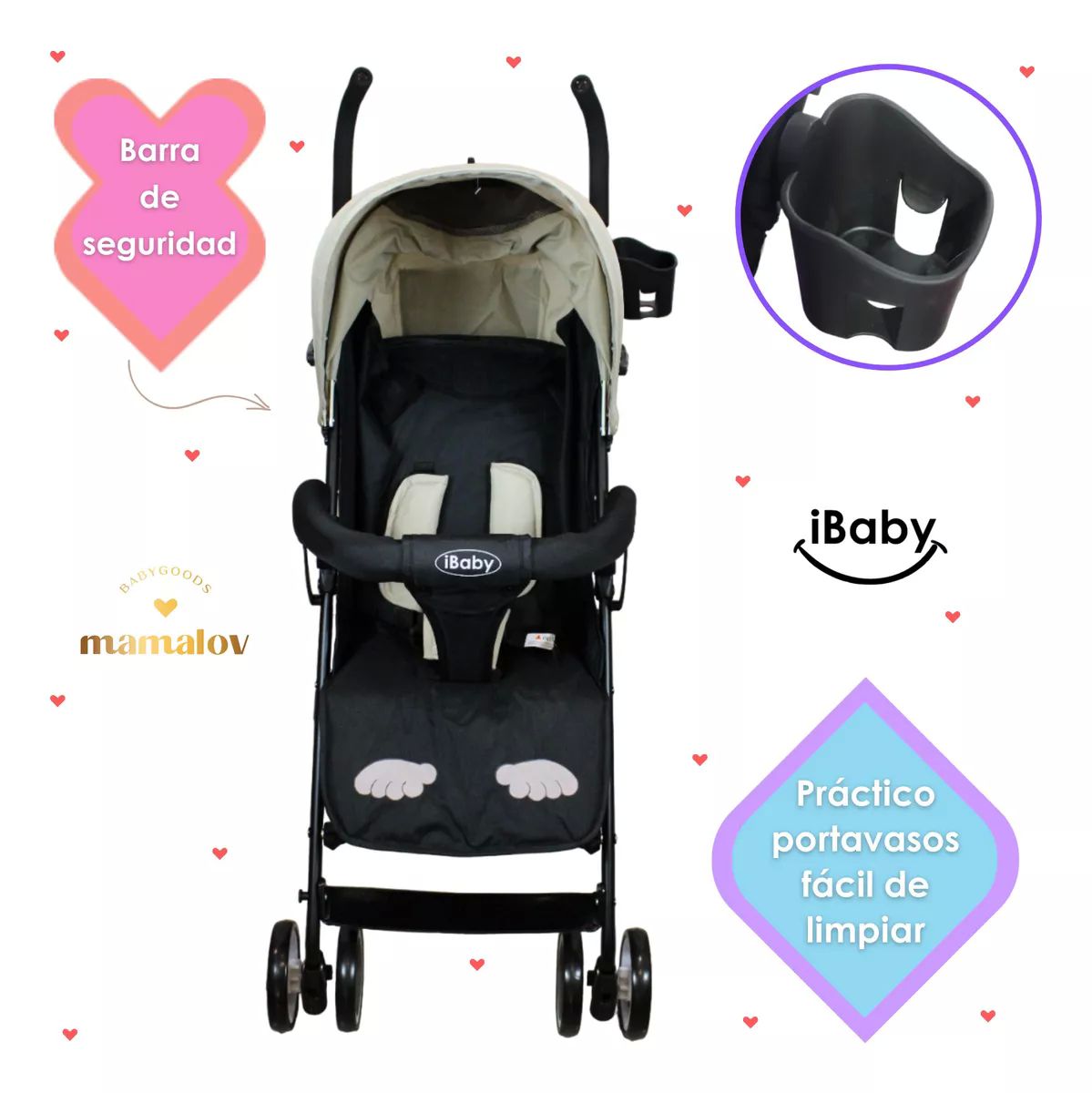 Carriola De Bastón Plegable Para Bebé Ibaby Changuito Beige.