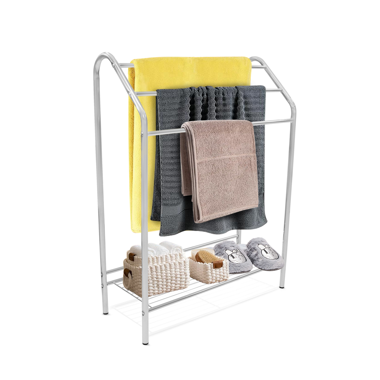 Toallero para baño de Acero Inoxidable, 3 Niveles de Almacenamiento y 1 Estante para Accesorios de baño. Mueble para baño contemporáneo