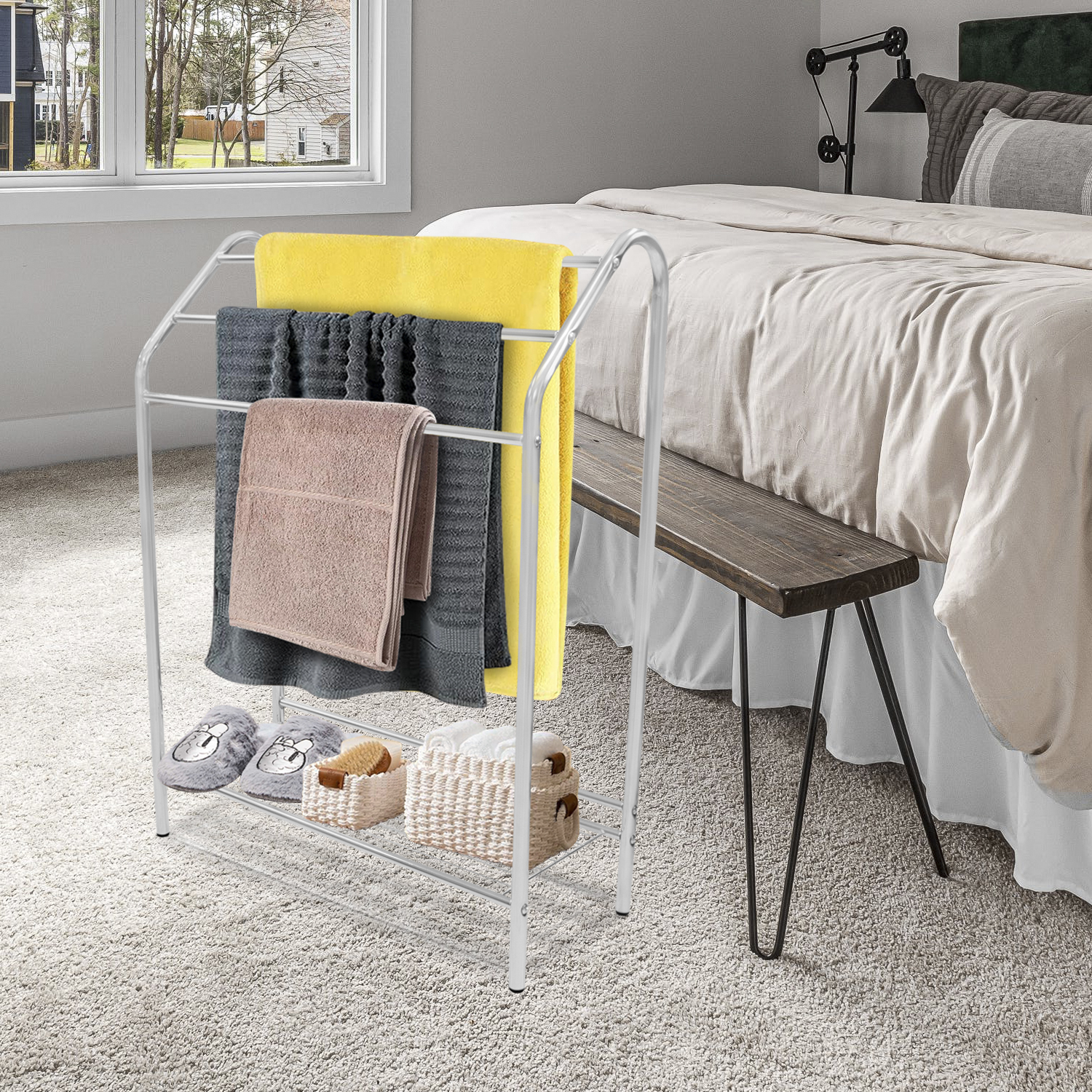 Toallero para baño de Acero Inoxidable, 3 Niveles de Almacenamiento y 1 Estante para Accesorios de baño. Mueble para baño contemporáneo