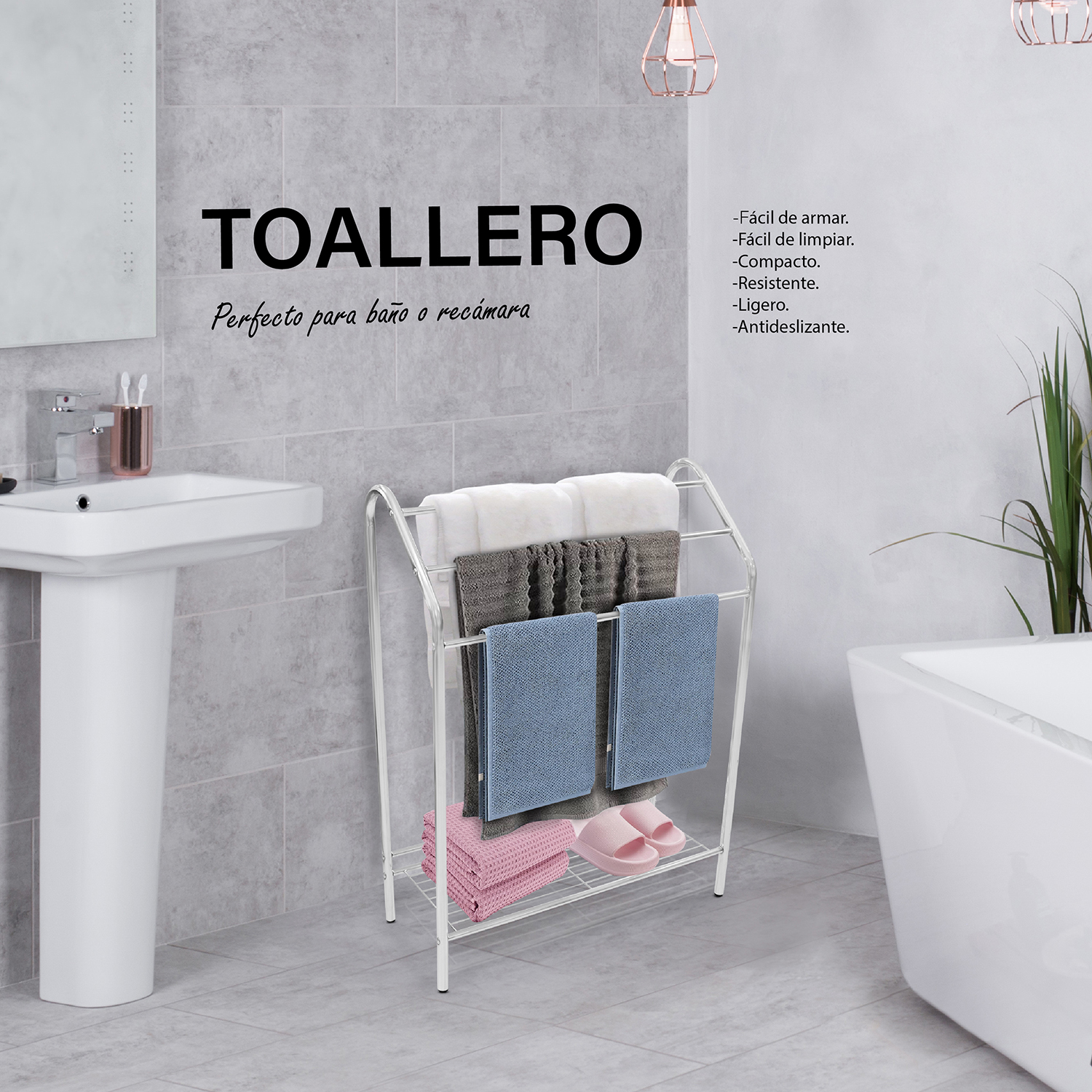 Toallero para baño de Acero Inoxidable, 3 Niveles de Almacenamiento y 1 Estante para Accesorios de baño. Mueble para baño contemporáneo