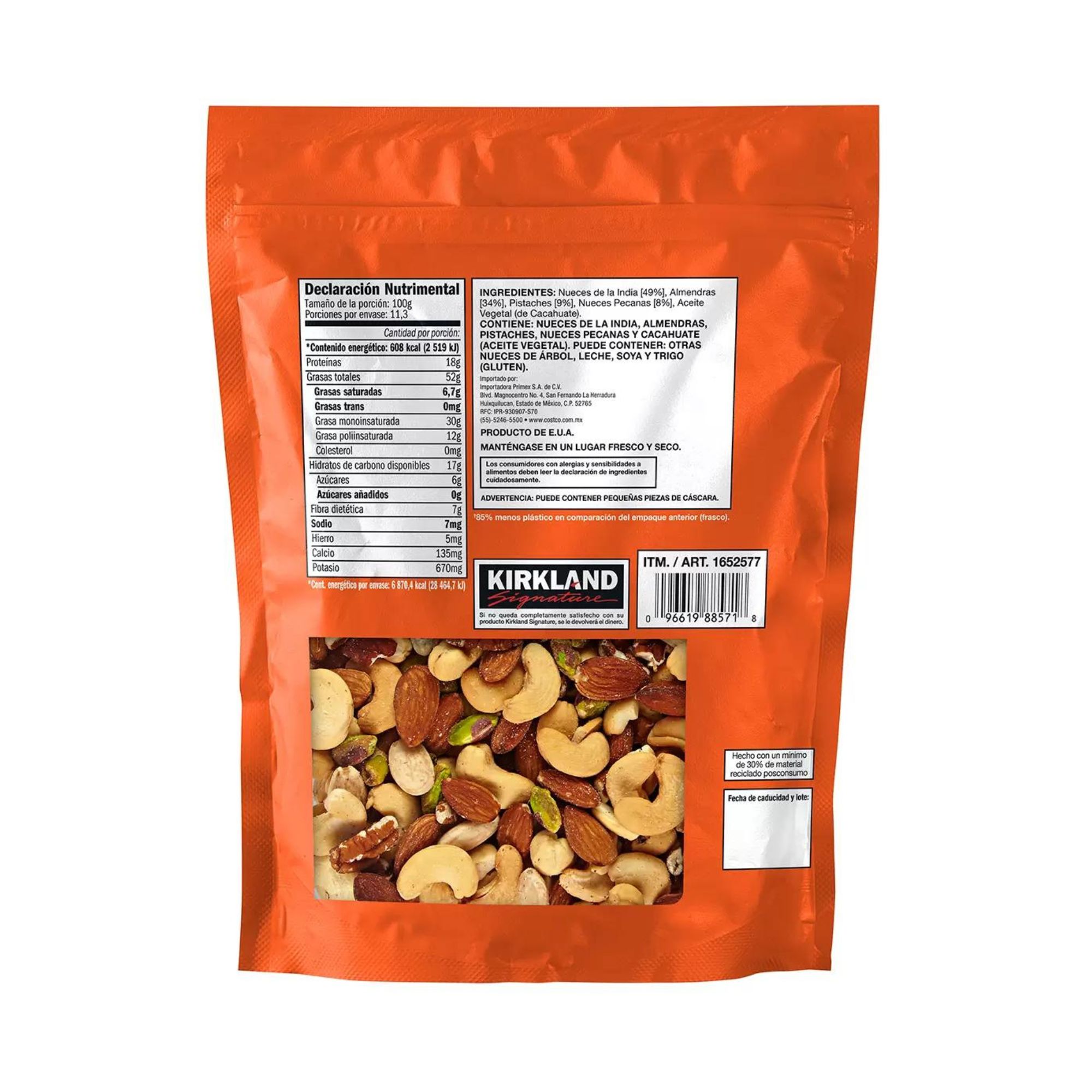Nueces Mixtas Sin Sal 1.13kg Kirkland