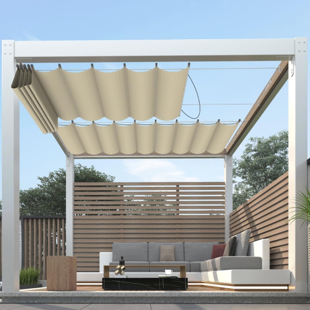 Toldo carpa pérgola retractil plegable jardín terraza 
