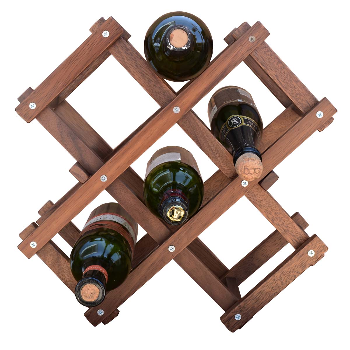Cava de Madera de Parota Plegable Porta Botellas para vinos Capacidad 6 Botellas.