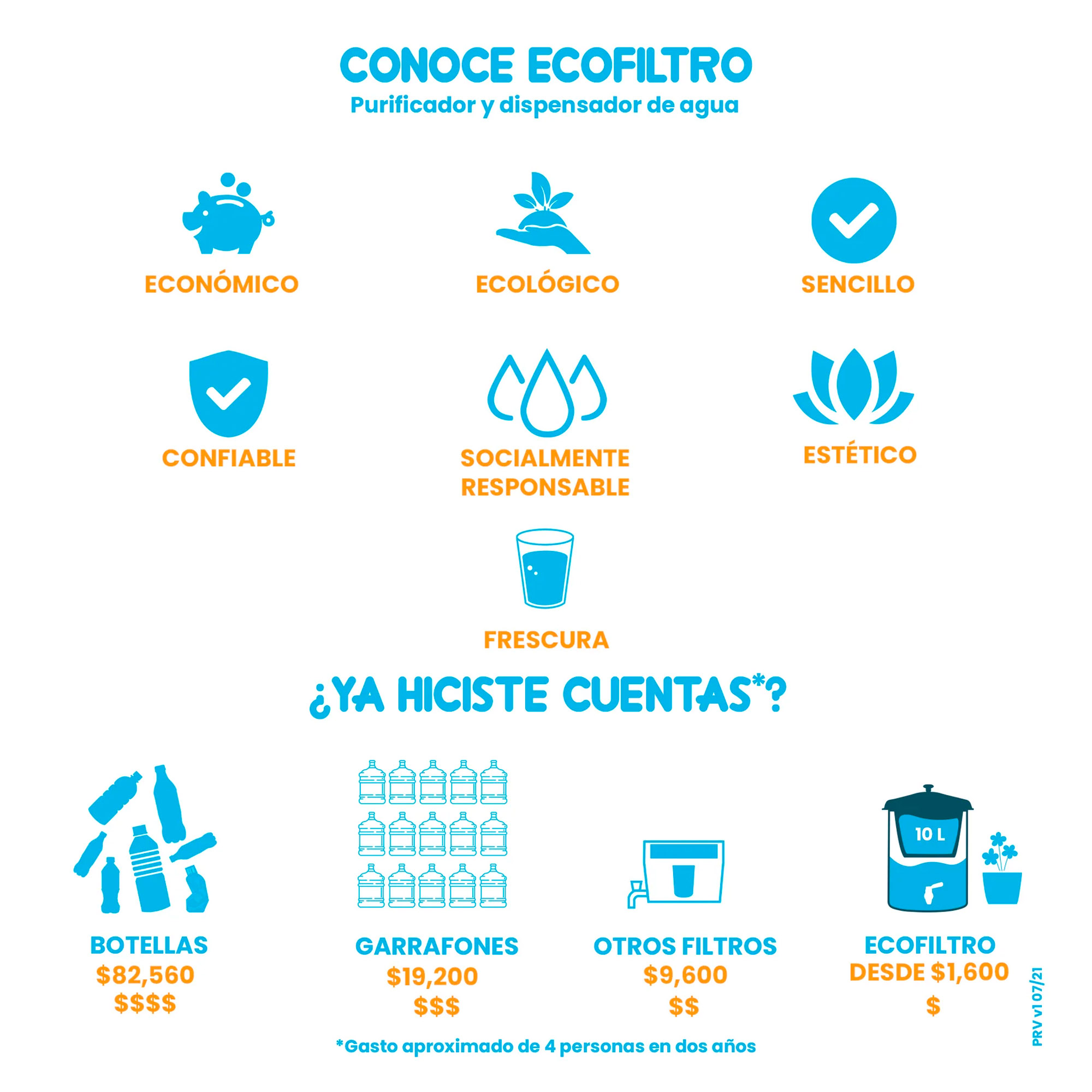 Ecofiltro Purificador Dispensador y Filtro de Agua Mazari Grande (30 L).