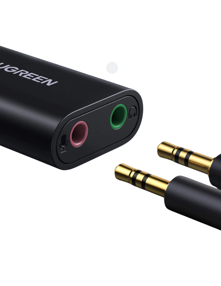 Adaptador de Audio USB a Jacks 3.5mm Ugreen Audio y Microfono Negro.