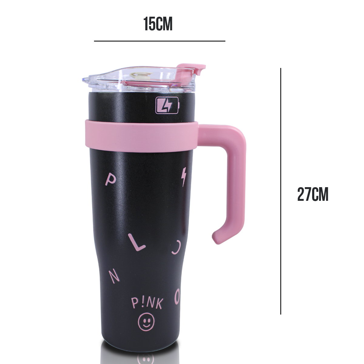 Vaso Termico De Acero Inoxidable Con Popote Termo de 12000ML Negro y Rosa Bigger Hug Bucket