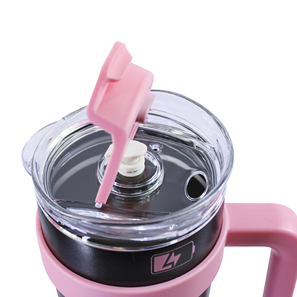 Vaso Termico De Acero Inoxidable Con Popote Termo de 12000ML Negro y Rosa Bigger Hug Bucket