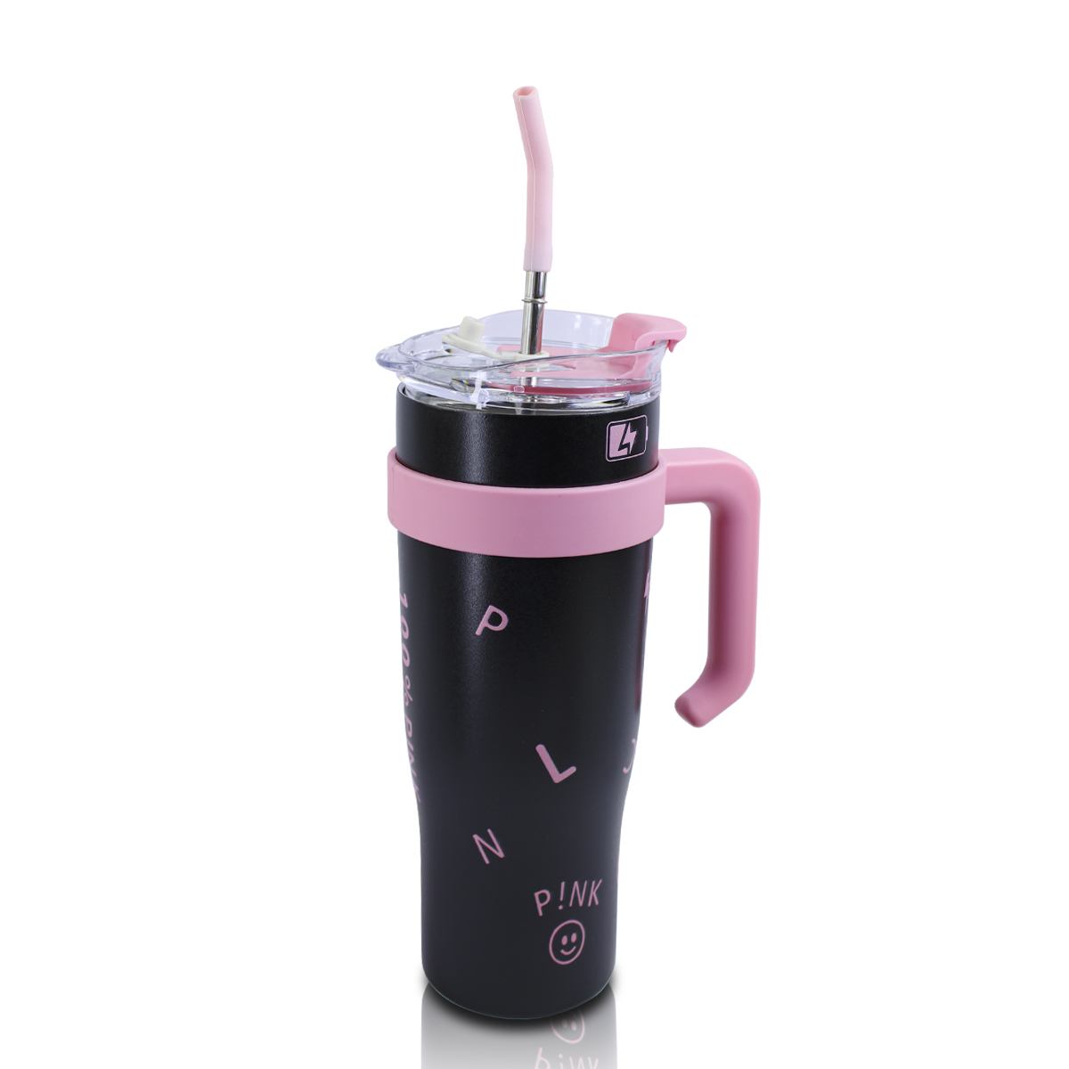 Vaso Termico De Acero Inoxidable Con Popote Termo de 12000ML Negro y Rosa Bigger Hug Bucket