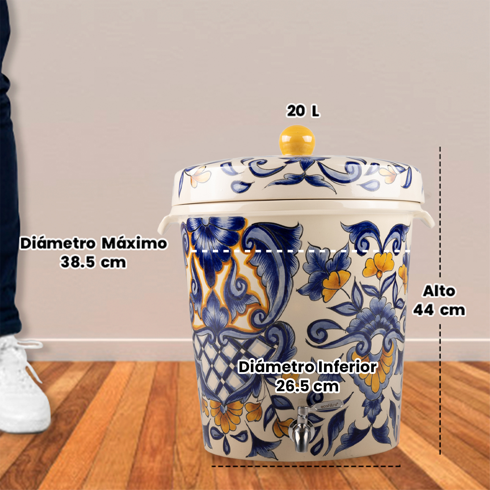 Ecofiltro Purificador Dispensador y Filtro de Agua Cerámica Grande (20 L) Edición Decorados Taxco.