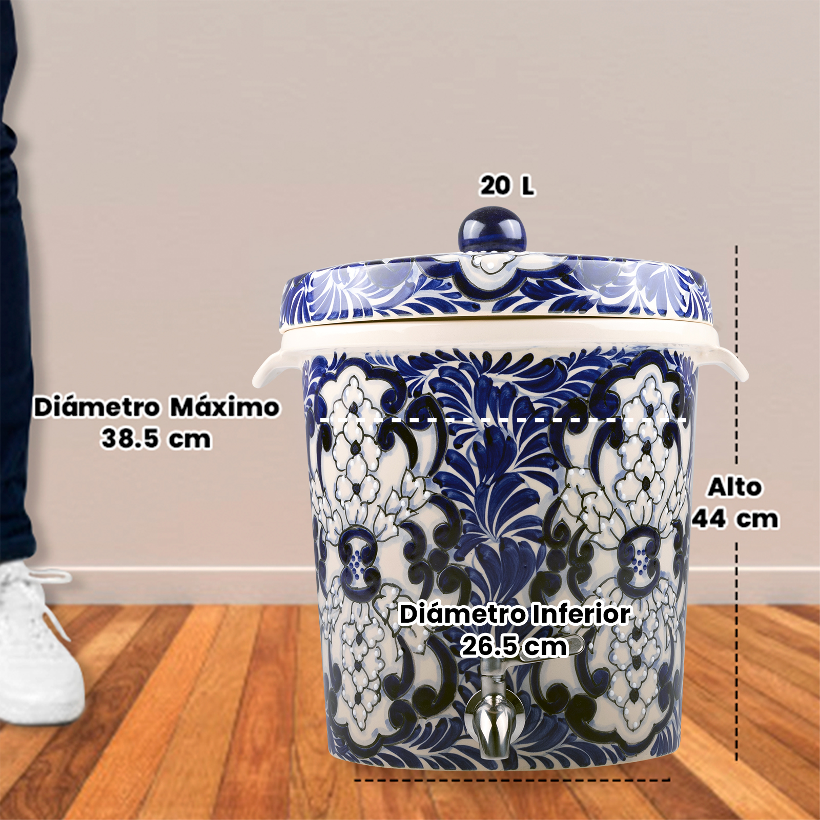 Ecofiltro Purificador Dispensador y Filtro de Agua Cerámica Grande (20 L) Edición Decorados Cholula.