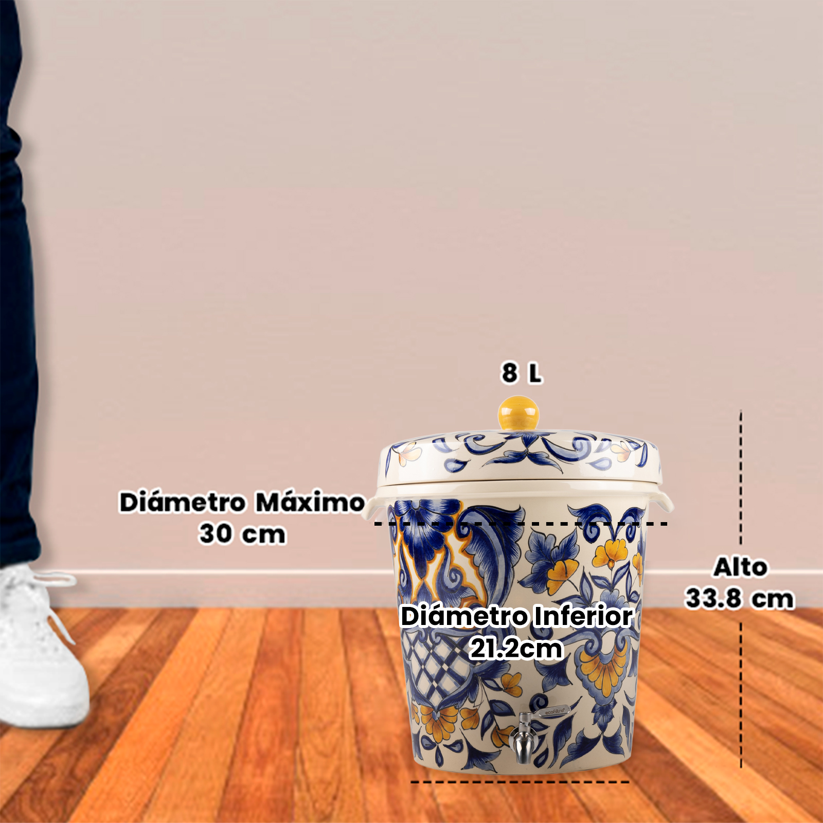 Ecofiltro Purificador Dispensador y Filtro de Agua Cerámica Mediano (8 L) Edición Decorados Cholula.