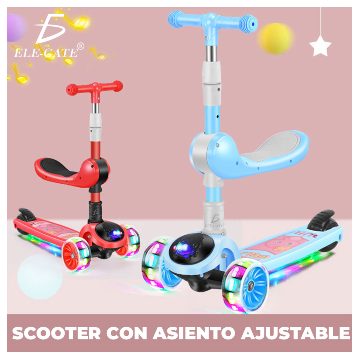 Scooter Infantil Montable Con Luces Led Color Rojo.