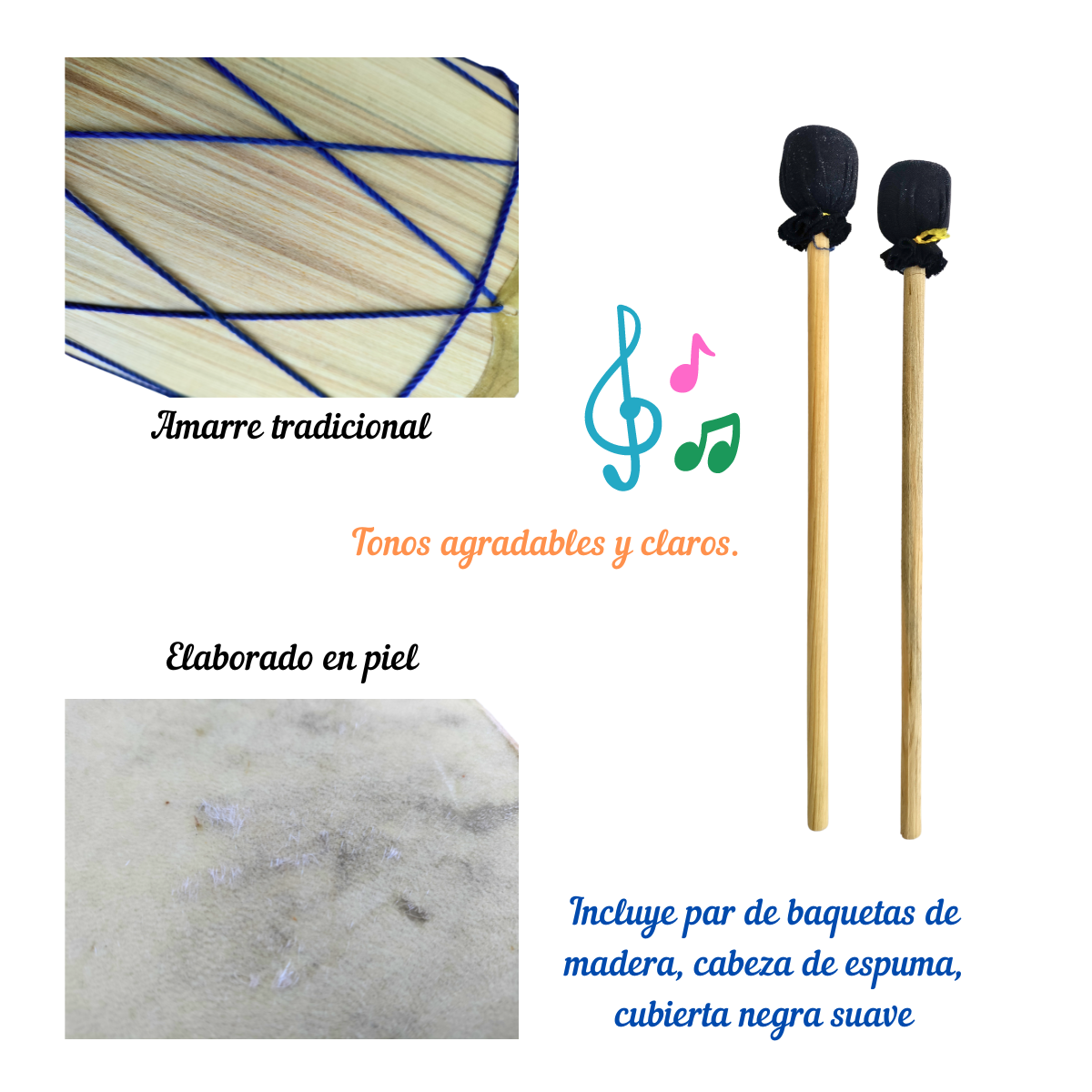 Tambor Instrumento Musical Nativo Americano Juguete Niños Artesanal México 18 cm