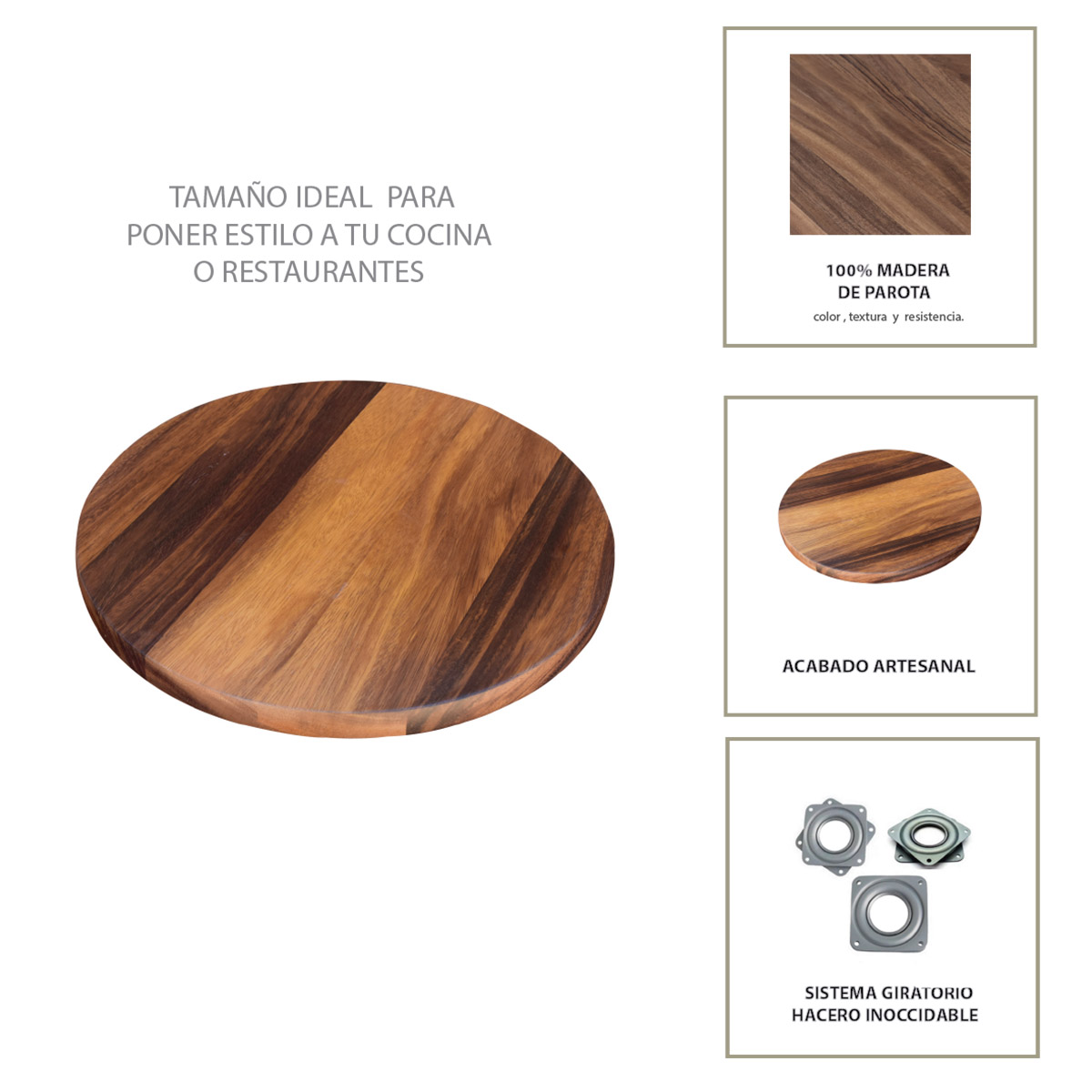 Charola giratoria de Madera Parota Redonda Hogare 48 cm centro de mesa giratoria