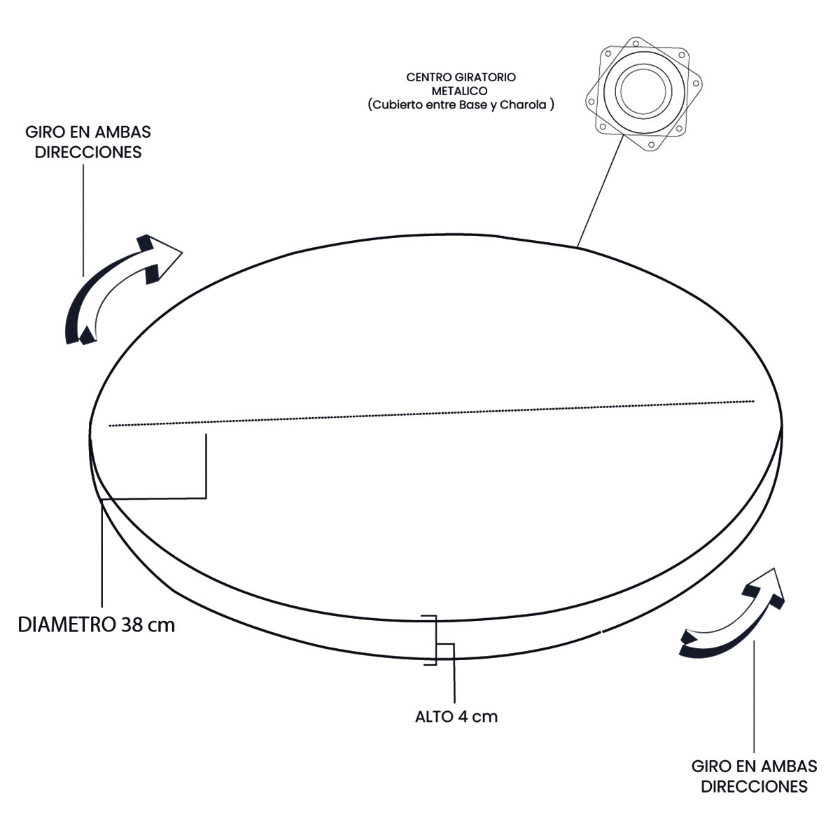 Charola giratoria de Madera Parota Redonda Hogare 38 cm.