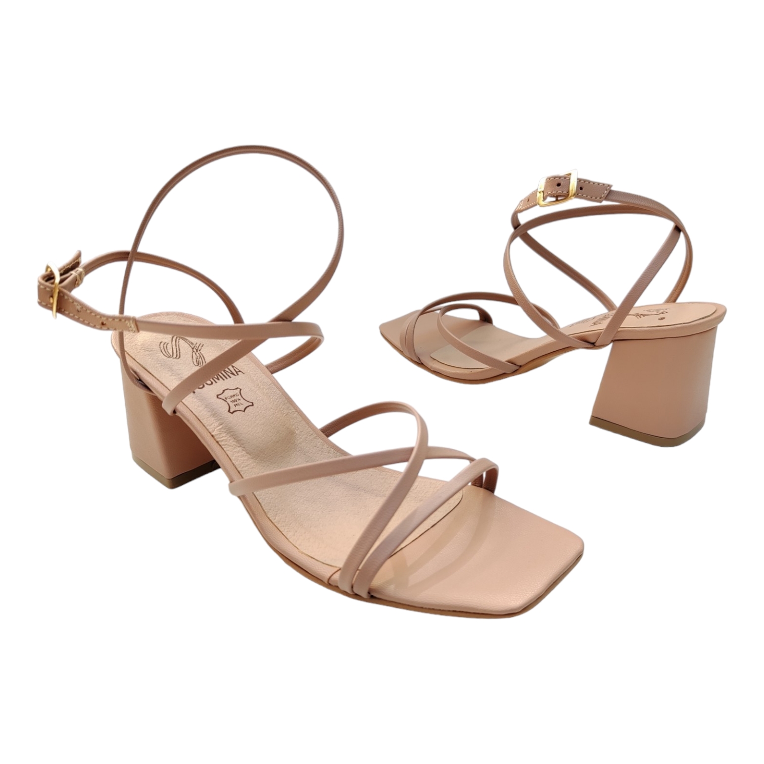 Sandalia Tacón Ancho Alto 6 o 7.5 Cm Tiras Delgadas Punta Cuadrada Con Plantilla De Piel 100% Natural Envío Gratis Agregando dos Pares de Productos Yosmina.