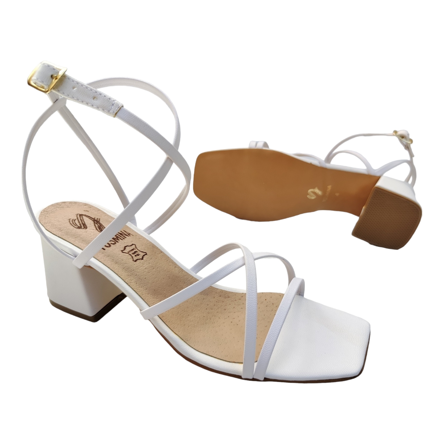 Sandalia Tacón Ancho Alto 6 o 7.5 Cm Tiras Delgadas Punta Cuadrada Con Plantilla De Piel 100% Natural Envío Gratis Agregando dos Pares de Productos Yosmina.