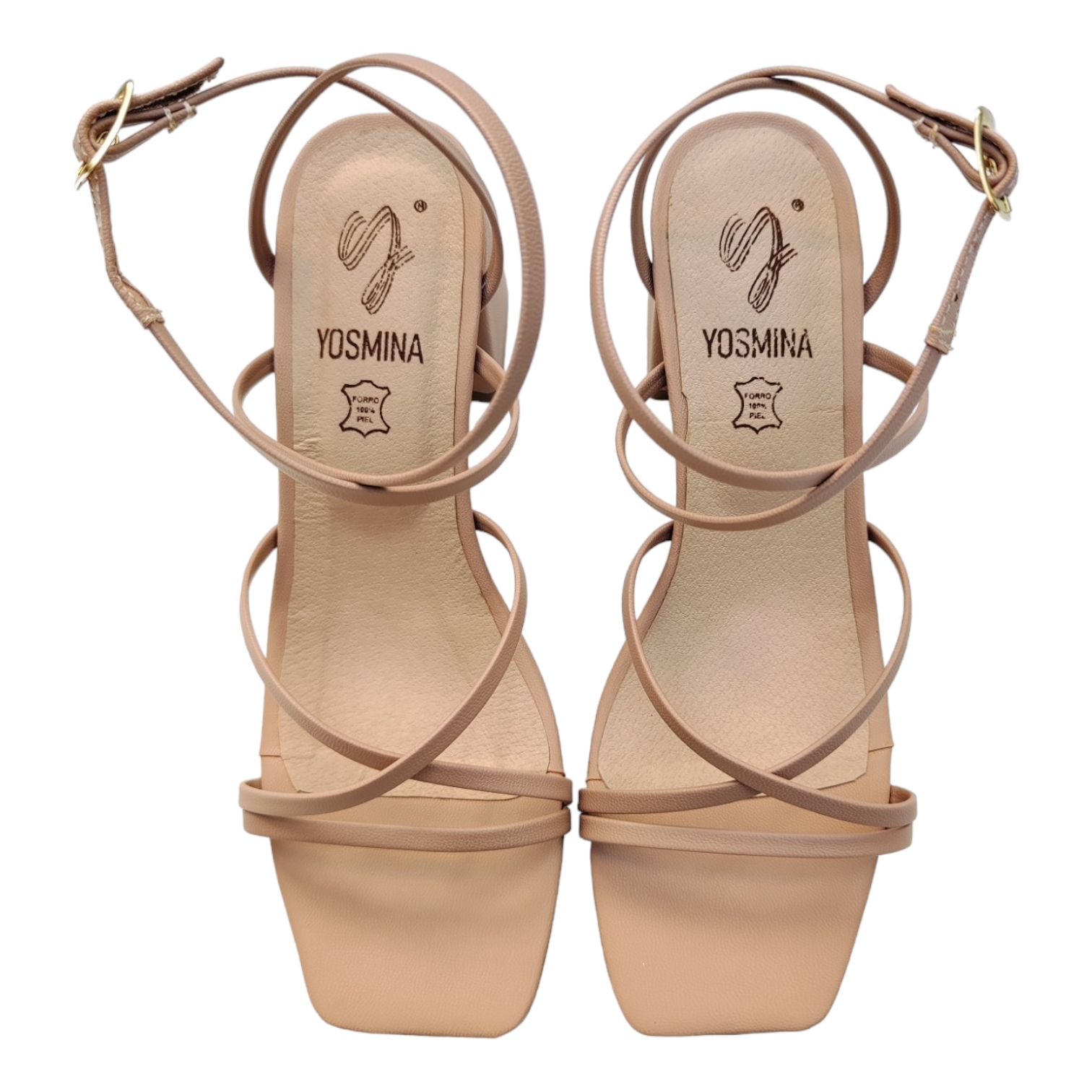 Sandalia Tacón Ancho Alto 6 o 7.5 Cm Tiras Delgadas Punta Cuadrada Con Plantilla De Piel 100% Natural Envío Gratis Agregando dos Pares de Productos Yosmina.