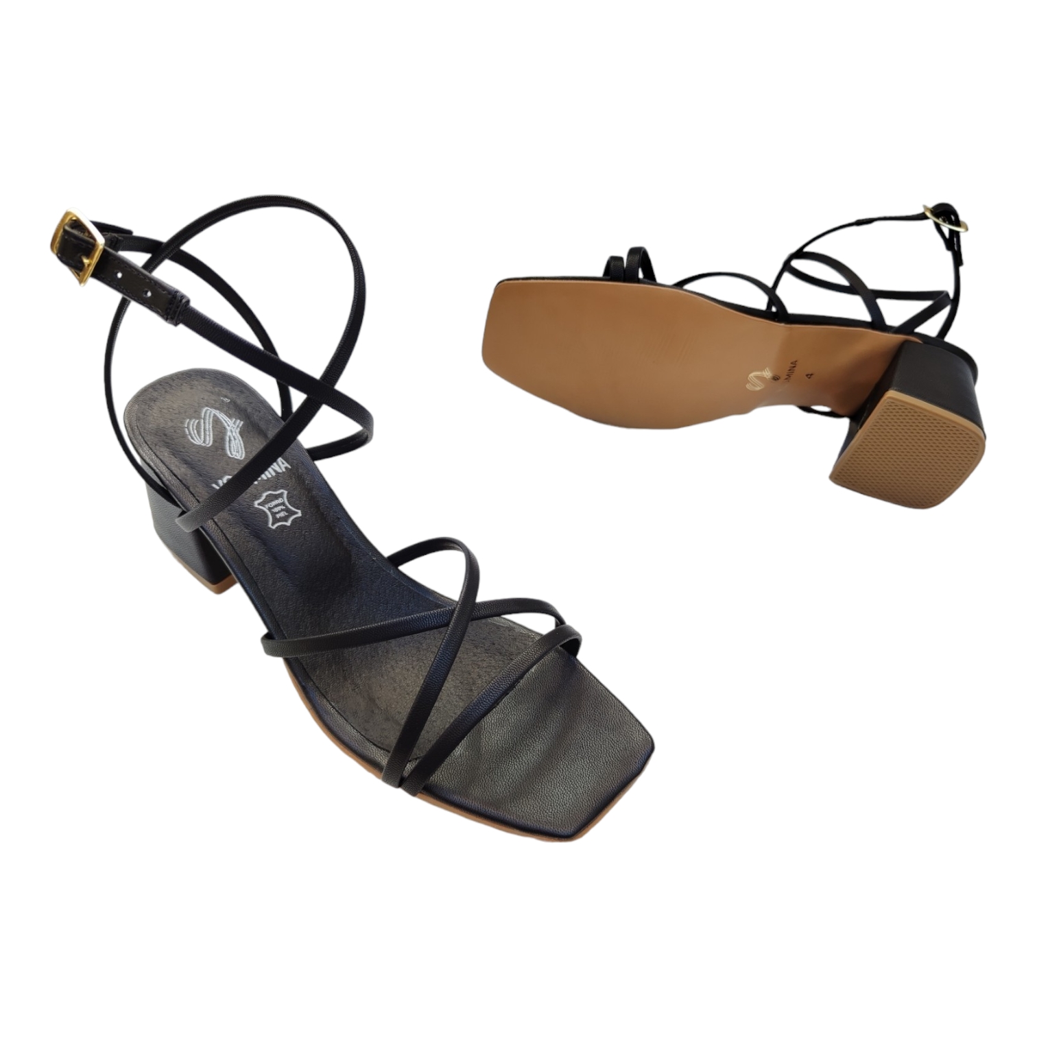 Sandalia Tacón Ancho Alto 6 o 7.5 Cm Tiras Delgadas Punta Cuadrada Con Plantilla De Piel 100% Natural Envío Gratis Agregando dos Pares de Productos Yosmina.