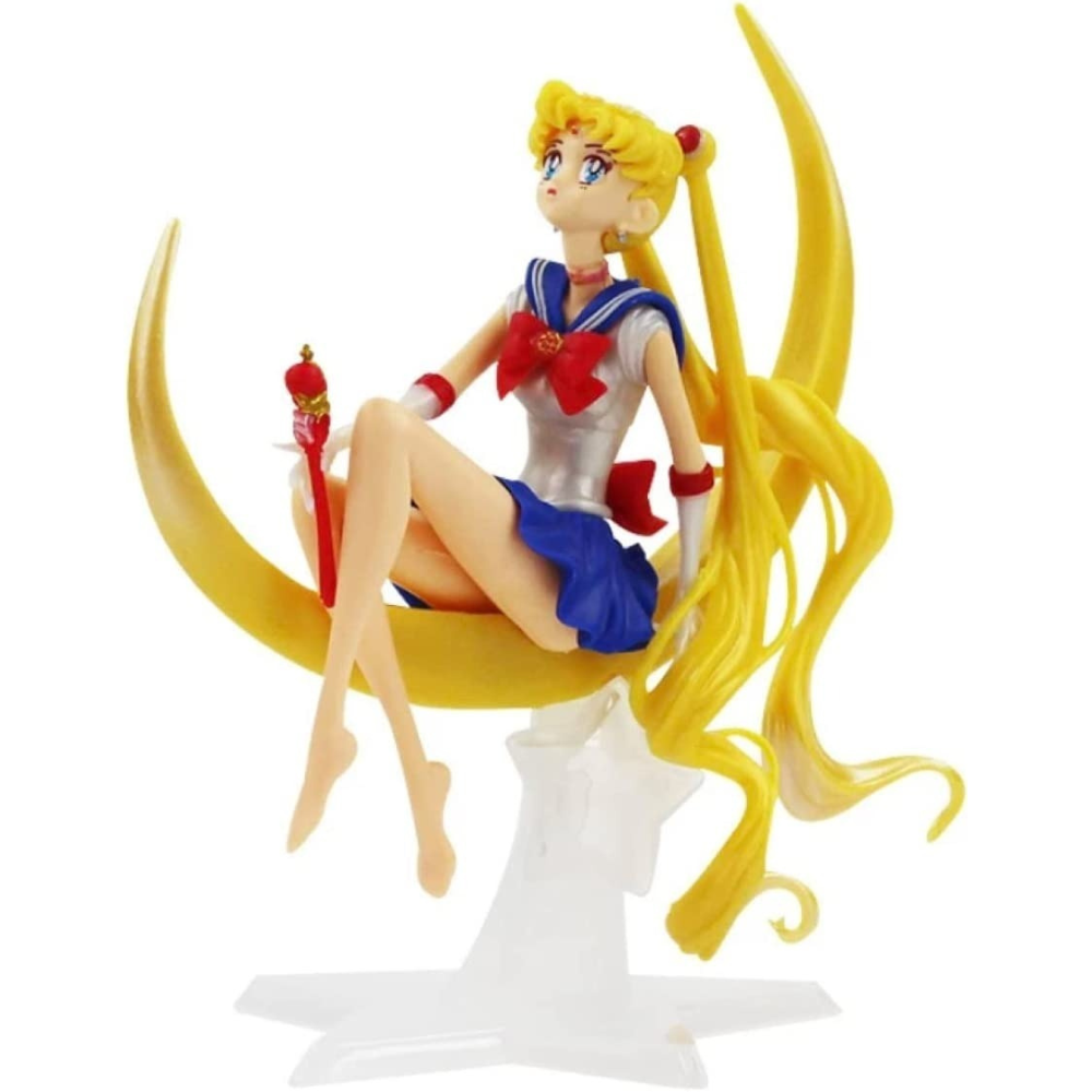 Figura de Acción Sailor Moon, Figura de Colección Super Sailor, Personaje de Acción Sailor Moon Serena con Base De Luna, Juguete de Super Sailor Tamaño 16 cm..