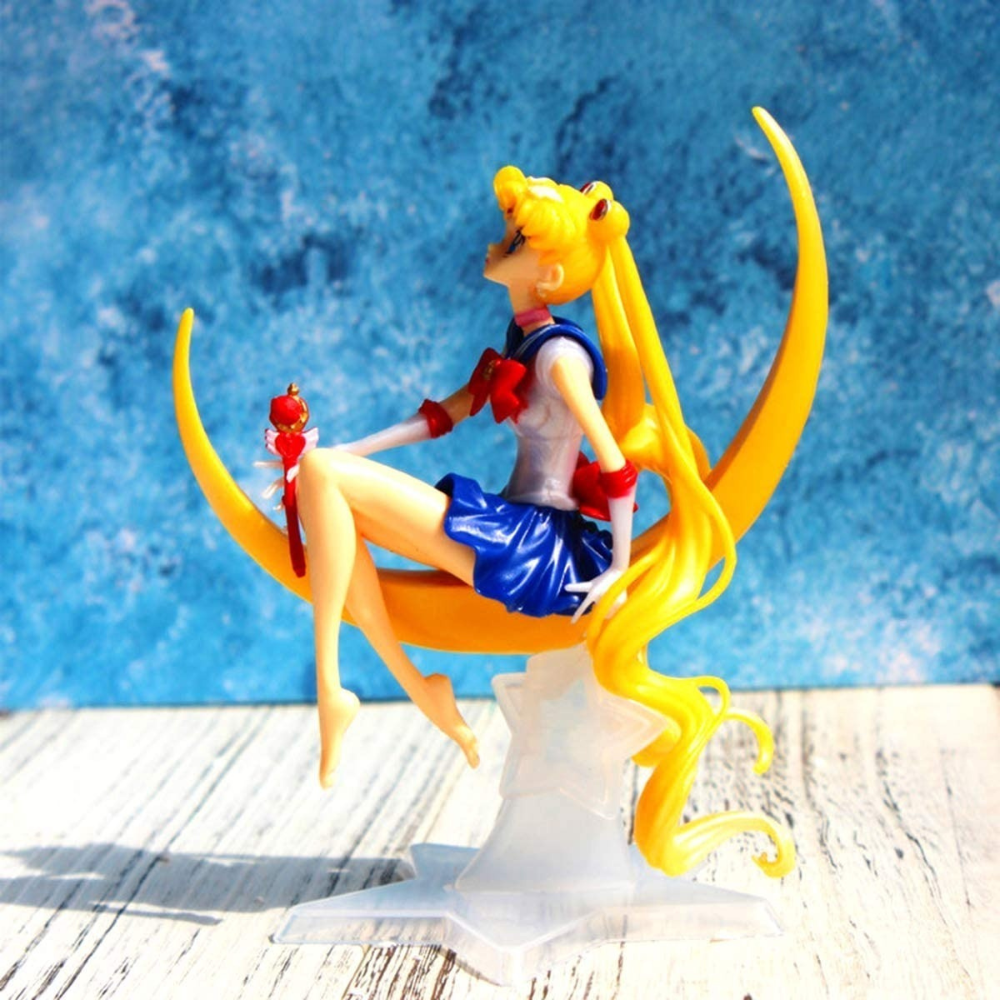 Figura de Acción Sailor Moon, Figura de Colección Super Sailor, Personaje de Acción Sailor Moon Serena con Base De Luna, Juguete de Super Sailor Tamaño 16 cm..