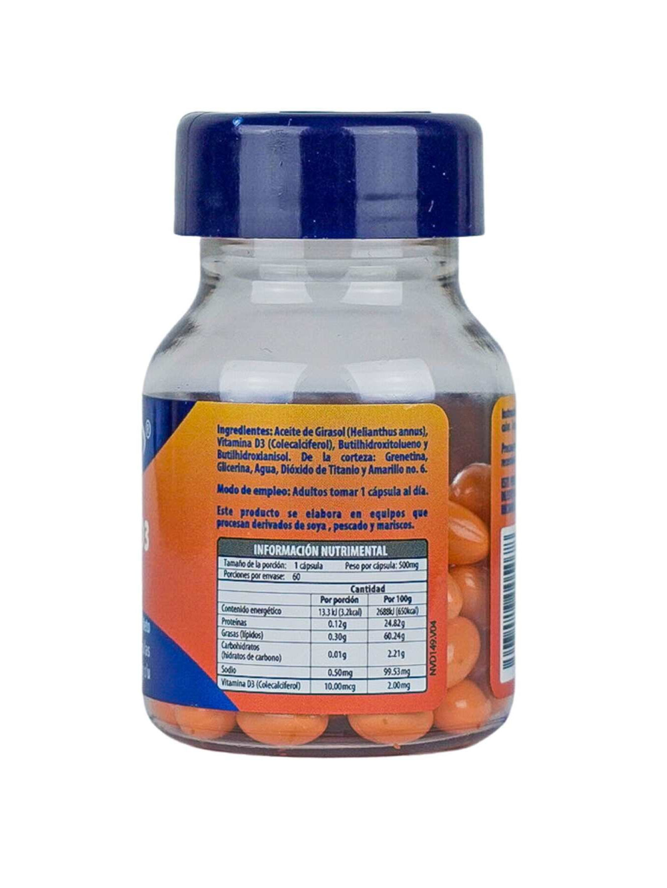 Vitamina D3 Suplemento Alimenticio Con 60 Cápsulas 