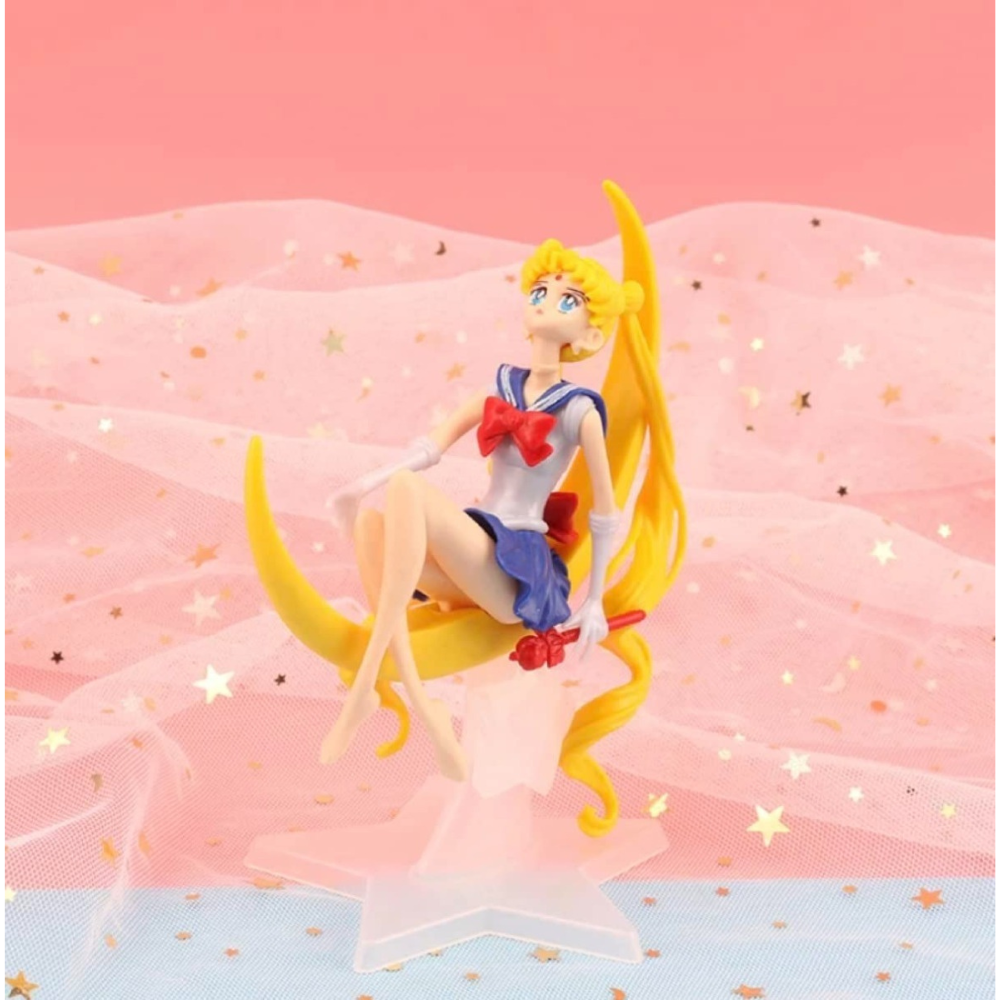 Figura de Acción Sailor Moon, Figura de Colección Super Sailor, Personaje de Acción Sailor Moon Serena con Base De Luna, Juguete de Super Sailor Tamaño 16 cm..