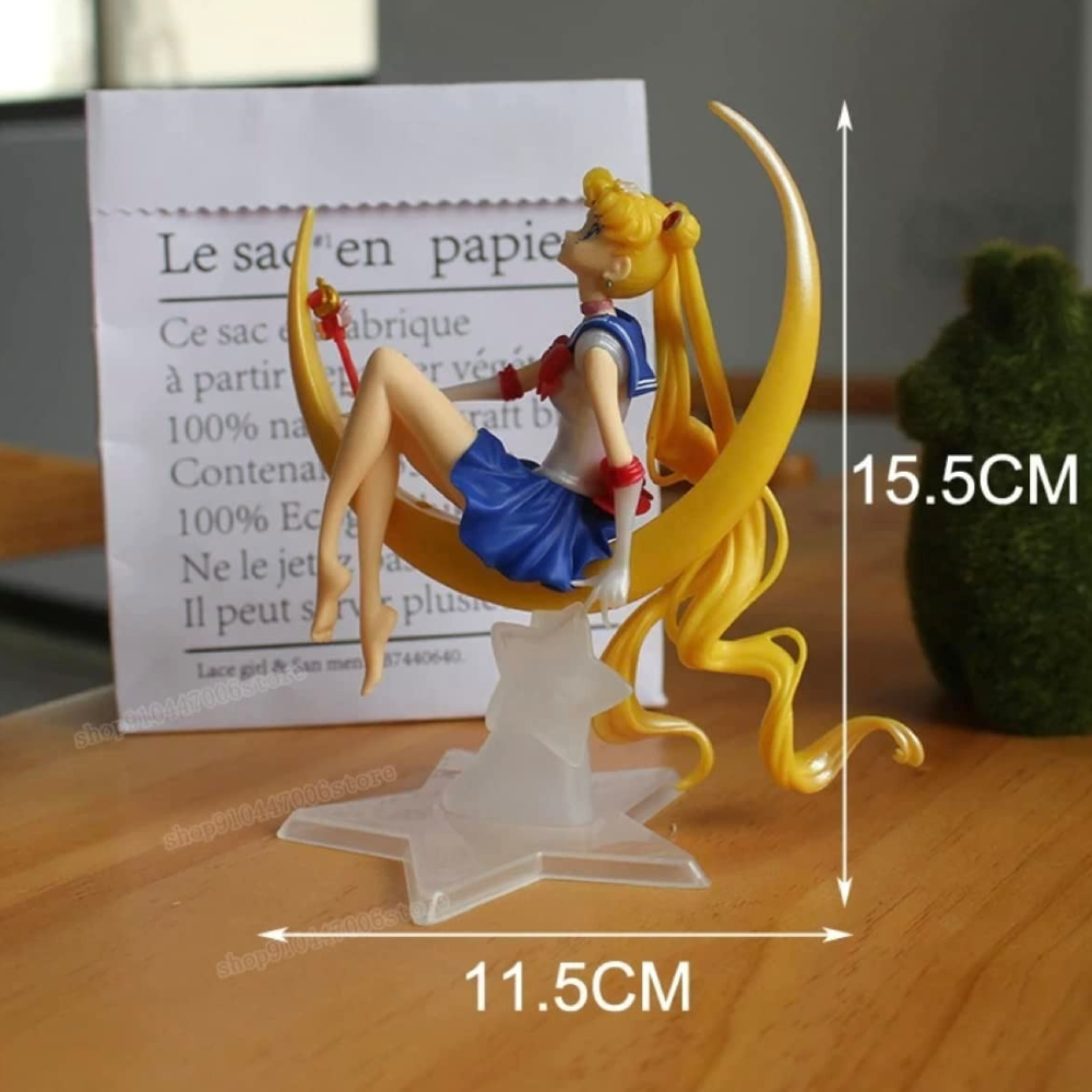 Figura de Acción Sailor Moon, Figura de Colección Super Sailor, Personaje de Acción Sailor Moon Serena con Base De Luna, Juguete de Super Sailor Tamaño 16 cm..