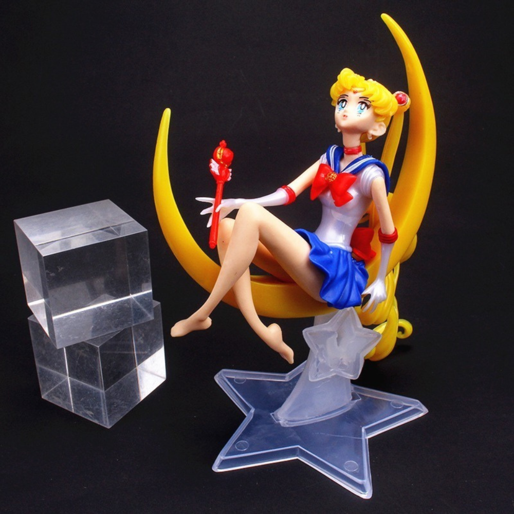 Figura de Acción Sailor Moon, Figura de Colección Super Sailor, Personaje de Acción Sailor Moon Serena con Base De Luna, Juguete de Super Sailor Tamaño 16 cm..