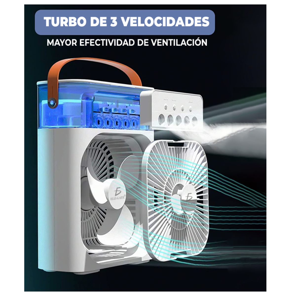 Ventilador Portátil Con Humidificador De Aire Y Luz Led 4en1.