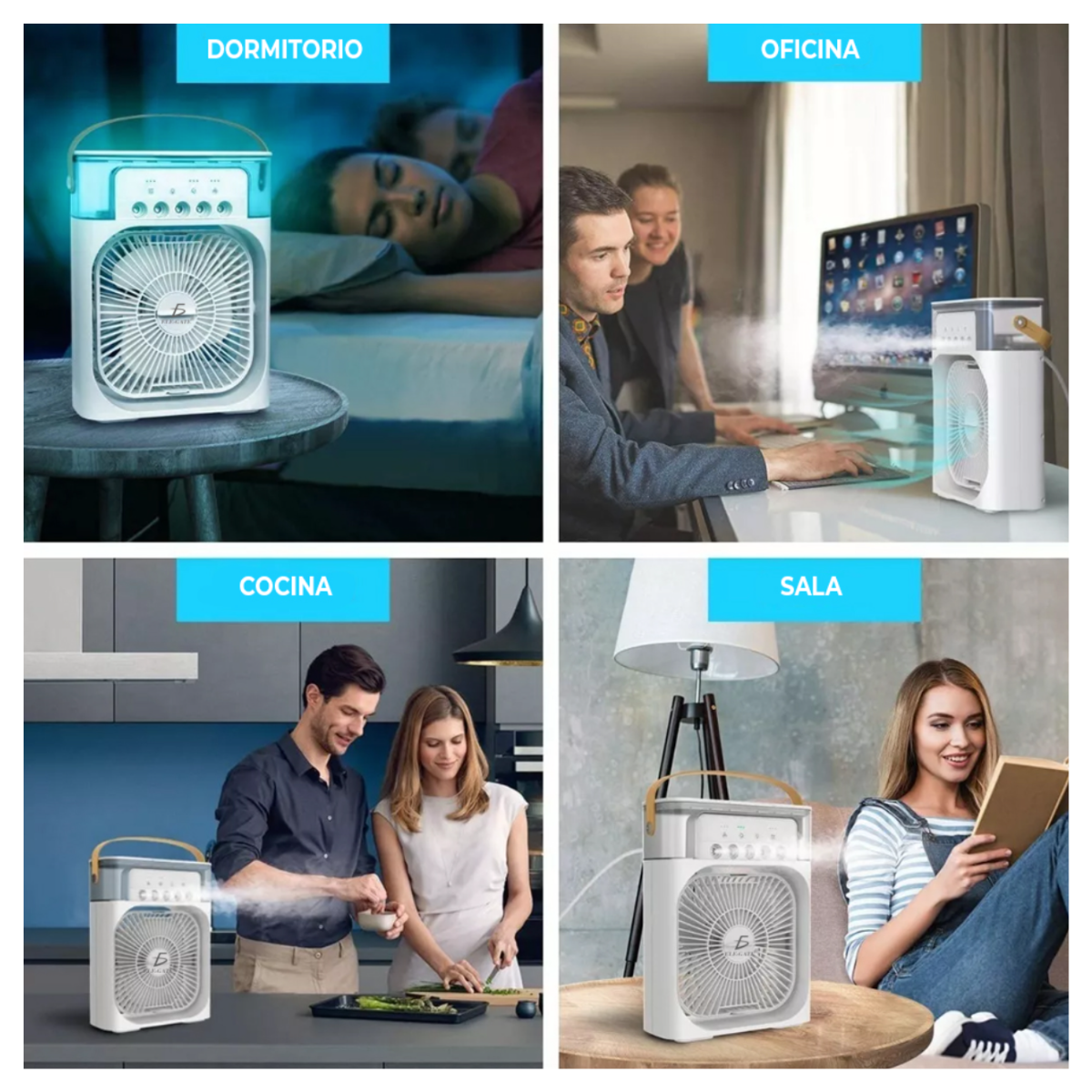 Ventilador Portátil Con Humidificador De Aire Y Luz Led 4en1.