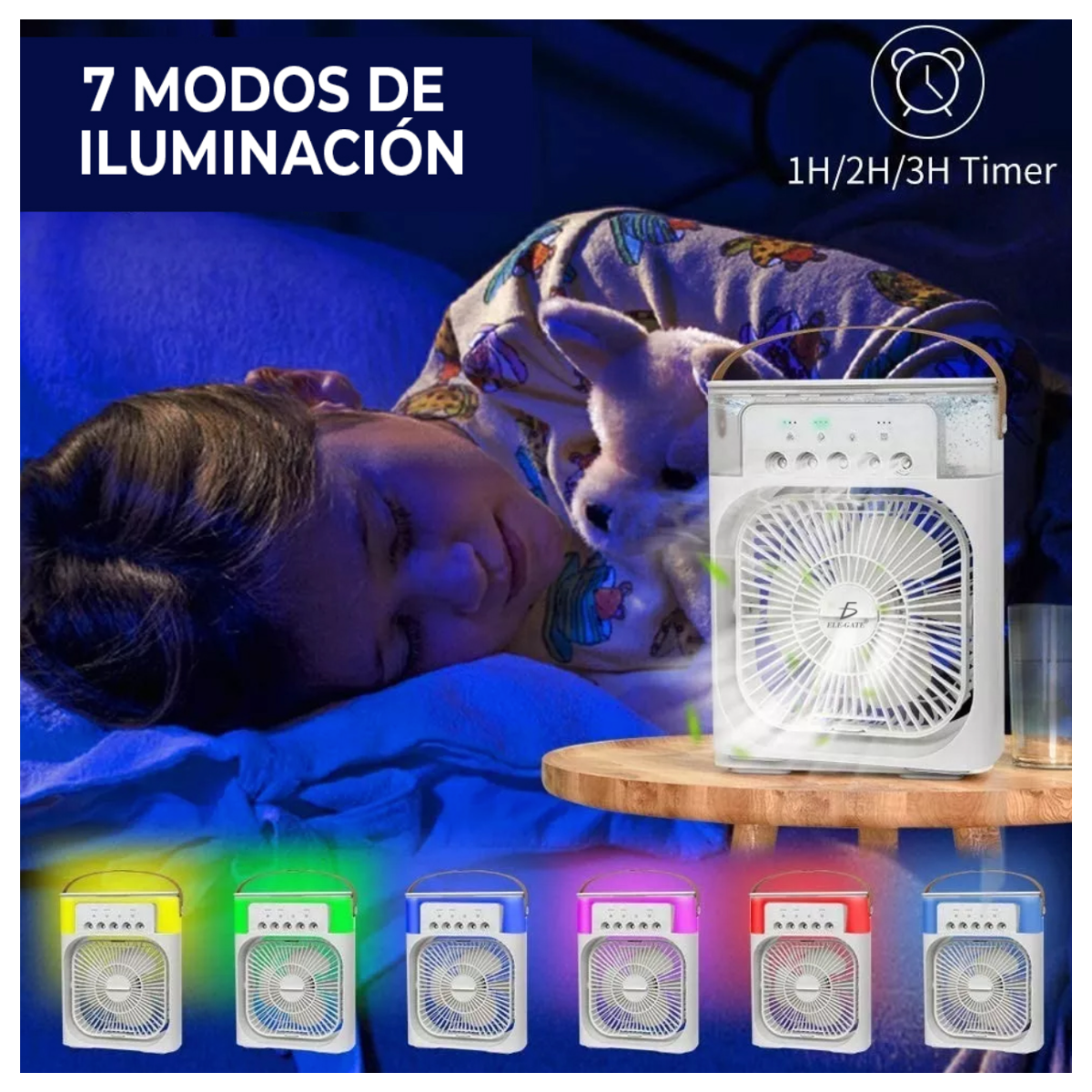 Ventilador Portátil Con Humidificador De Aire Y Luz Led 4en1.