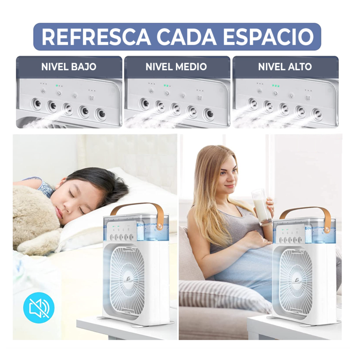 Ventilador Portátil Con Humidificador De Aire Y Luz Led 4en1.