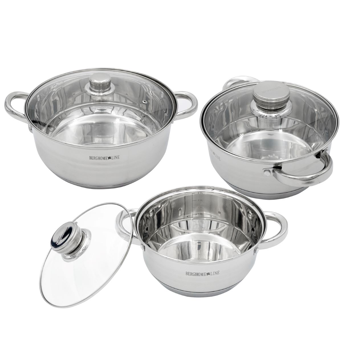 Set 3 Ollas Con Tapa Acero Inoxidable Antiadherente De 24, 26 y 28 Cm.