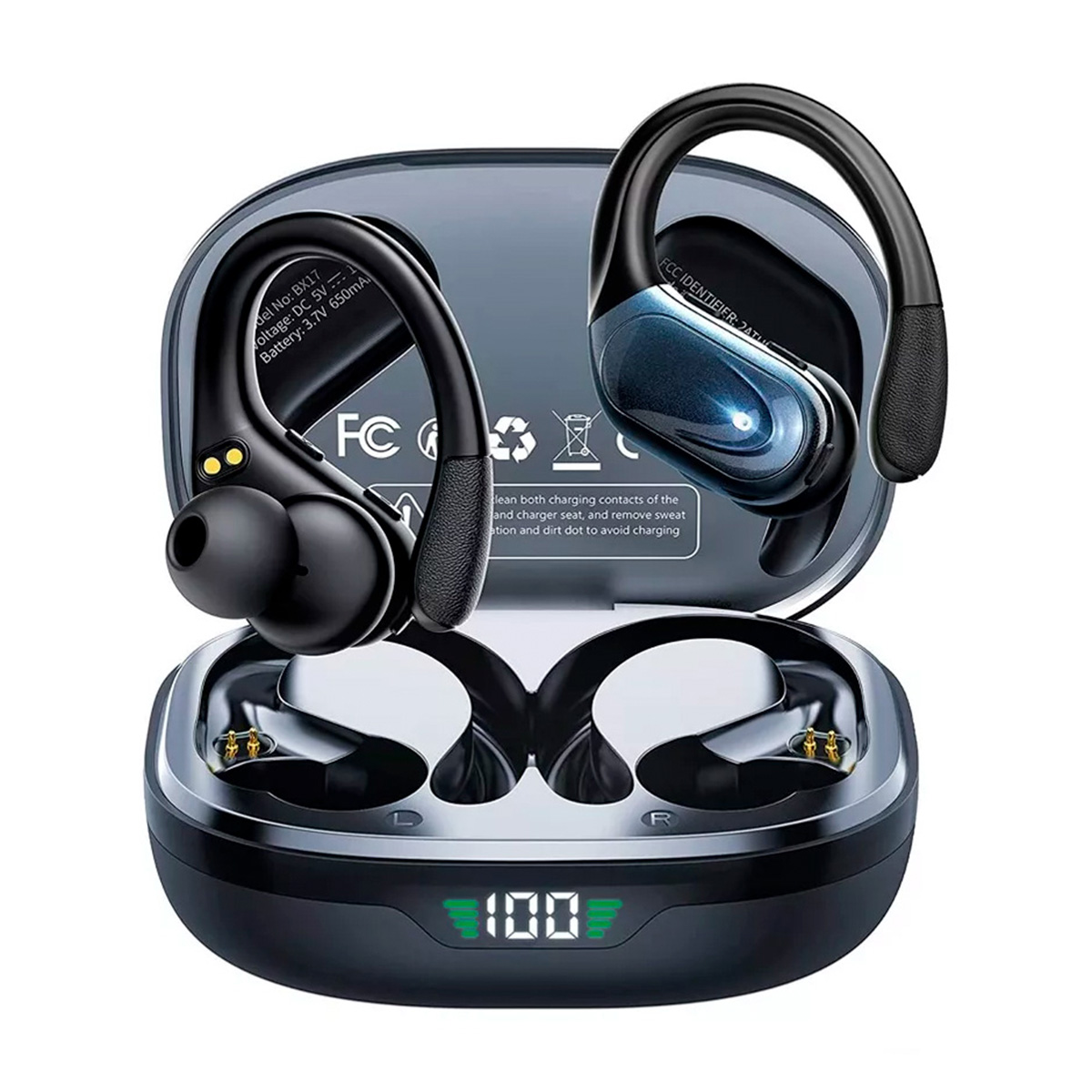 AURICULARES INALÁMBRICOS PETUKITA BOX DEPORTIVOS BLUETOOTH CON GANCHOS BX17