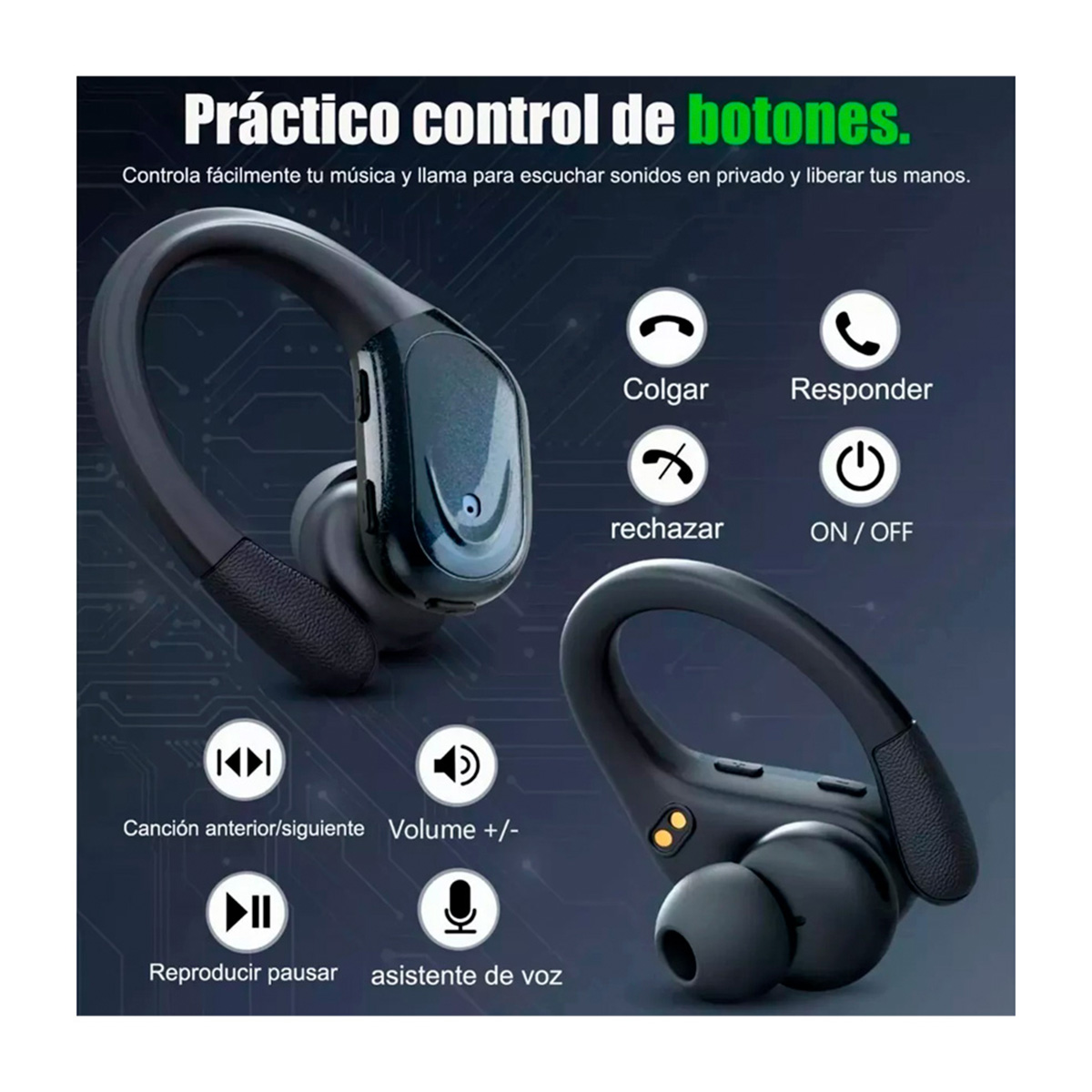 AURICULARES INALÁMBRICOS PETUKITA BOX DEPORTIVOS BLUETOOTH CON GANCHOS BX17