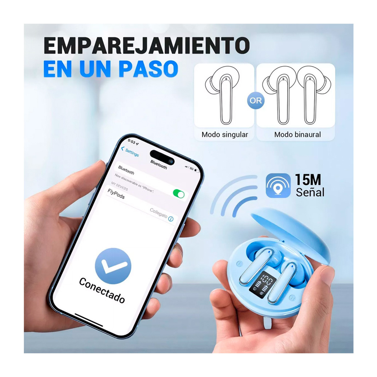 Audífonos in-ear gamer inalámbricos Petukita Box True Wireless FlyPods con luz LED Azul