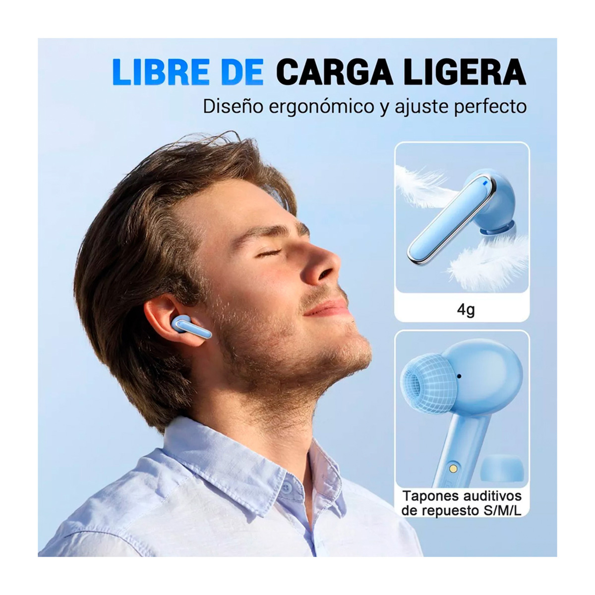 Audífonos in-ear gamer inalámbricos Petukita Box True Wireless FlyPods con luz LED Azul